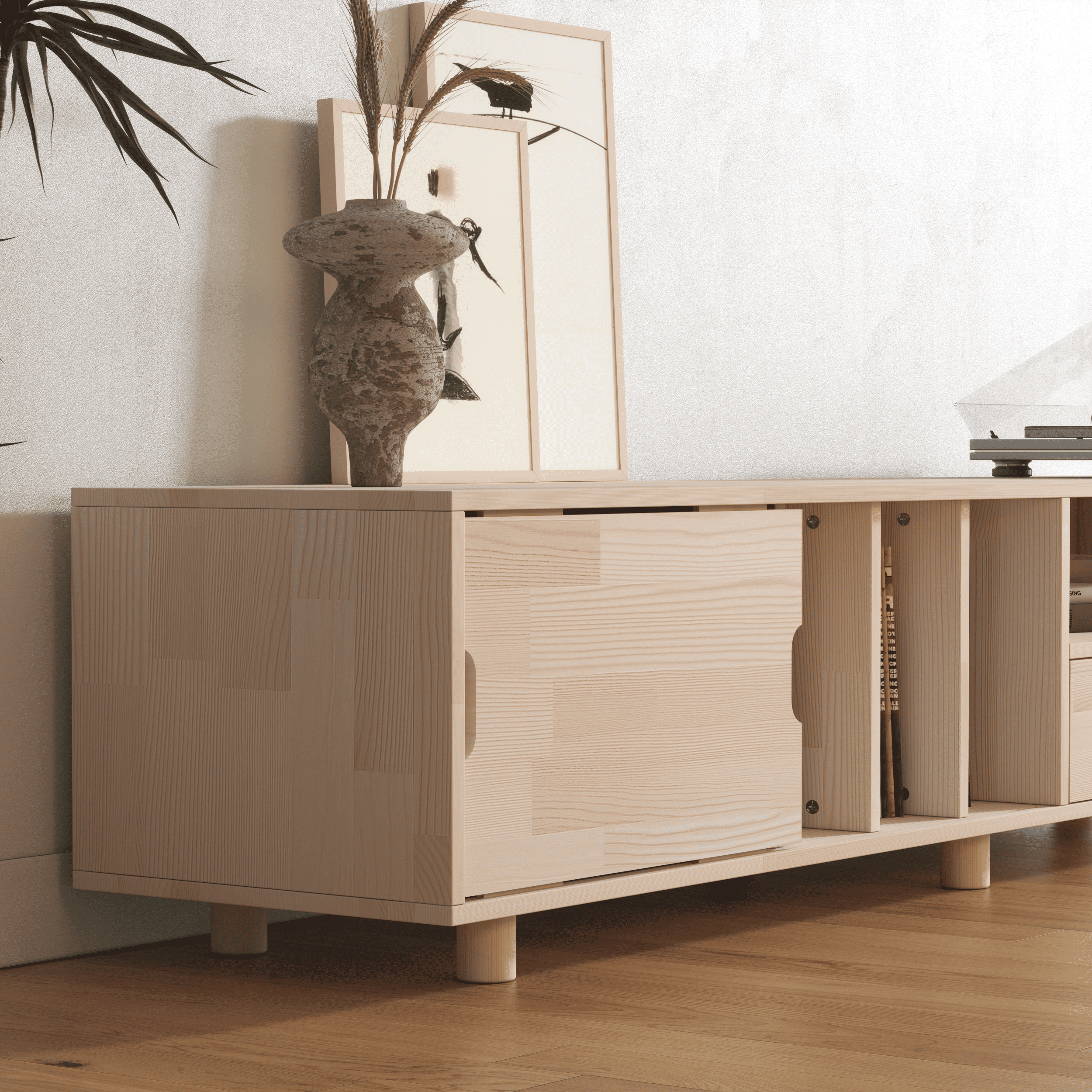 Premium Multifunctional Entertainment Console - TV Stand & Vinyl Storage with Fluted Doors