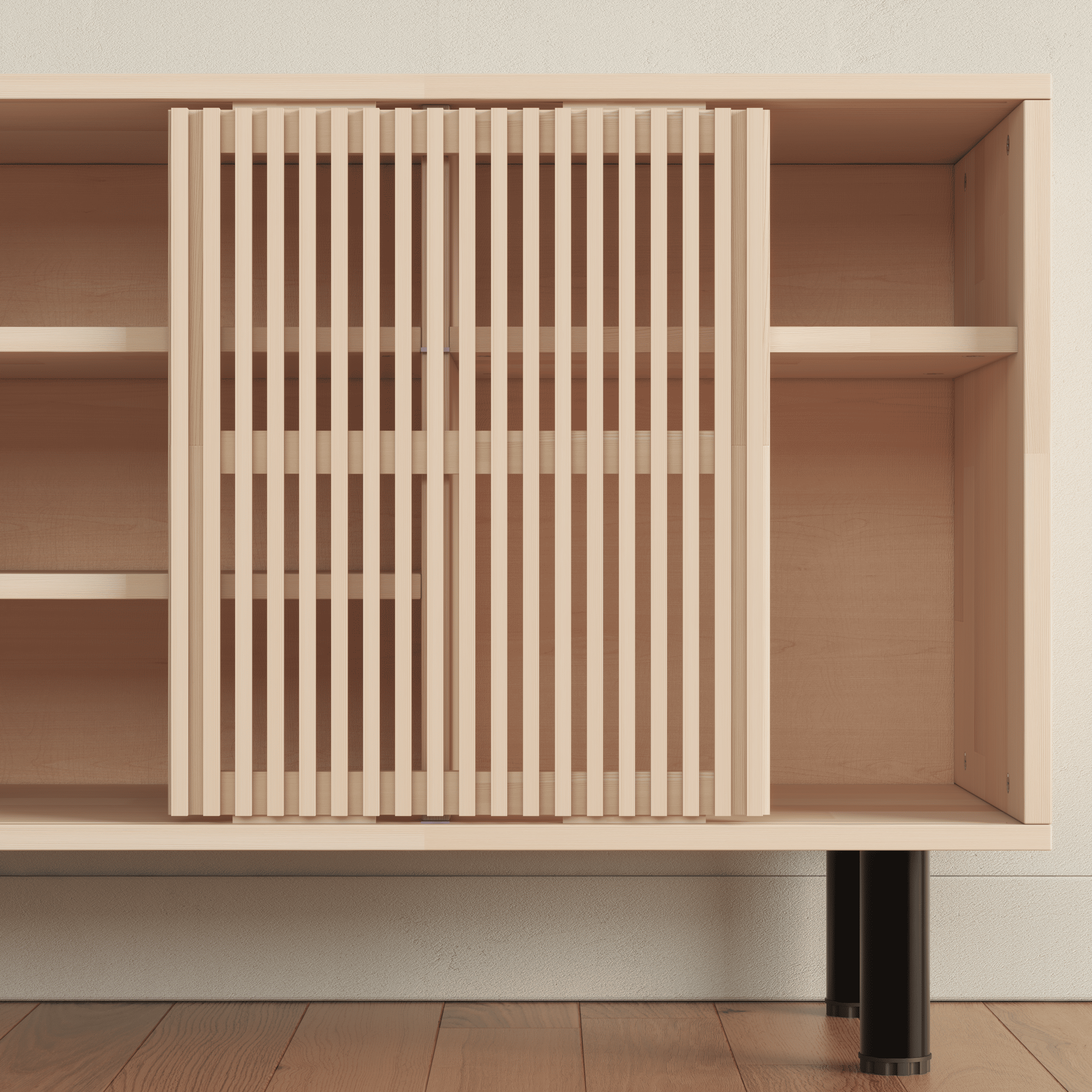 Modern Wooden Sideboard with Fluted Doors - Mid-Century Storage Cabinet