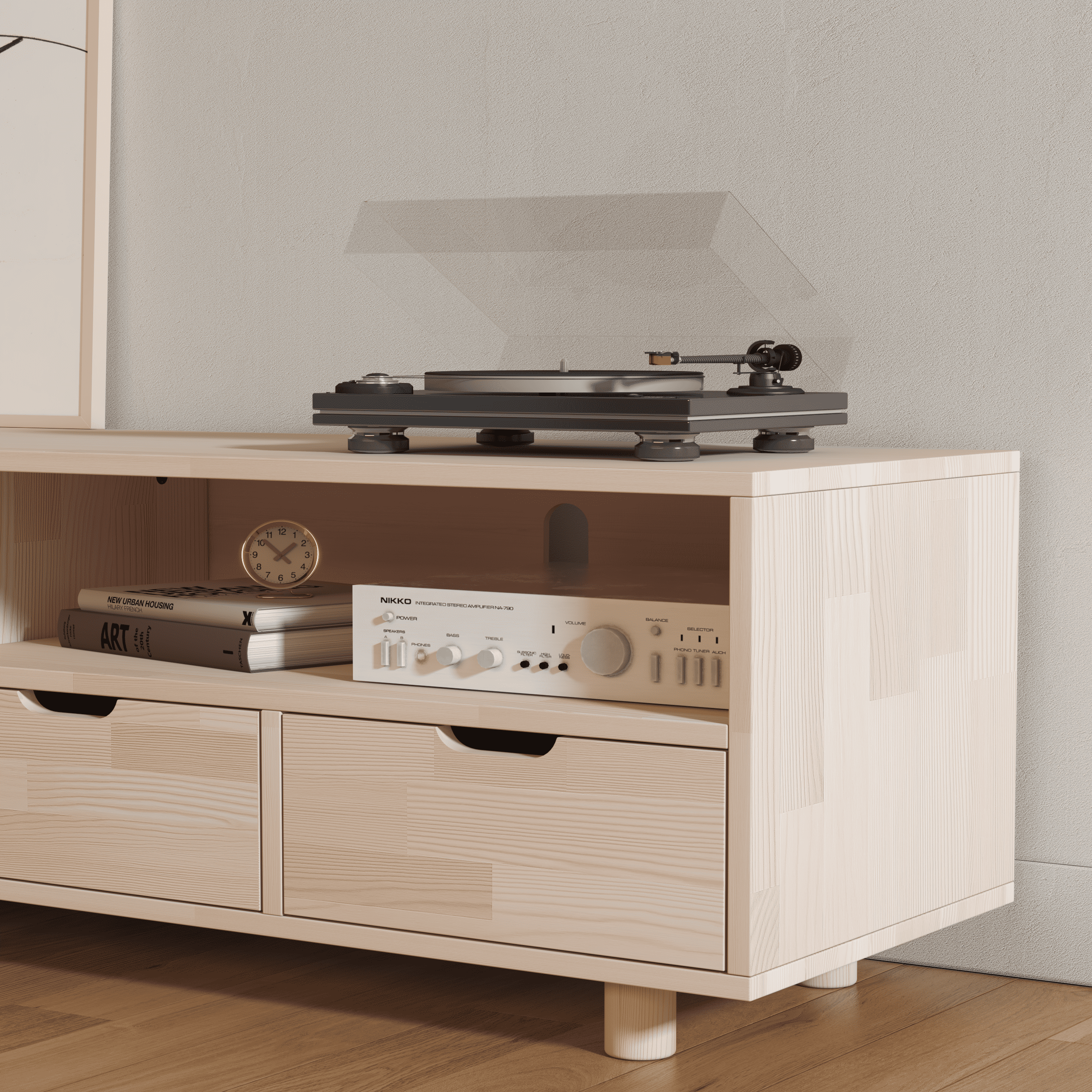 Premium Multifunctional Entertainment Console - TV Stand & Vinyl Storage with Fluted Doors