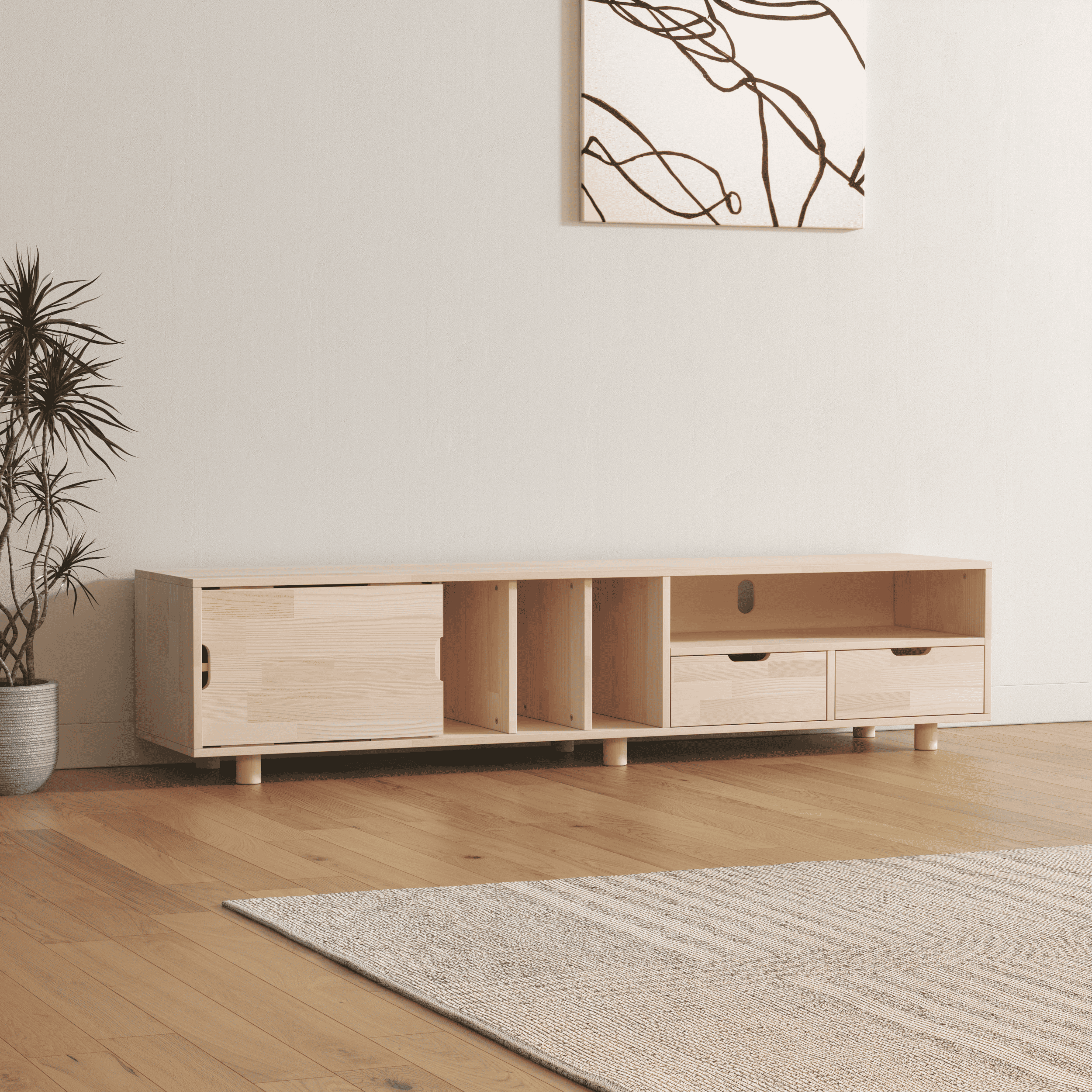 Premium Multifunctional Entertainment Console - TV Stand & Vinyl Storage with Fluted Doors