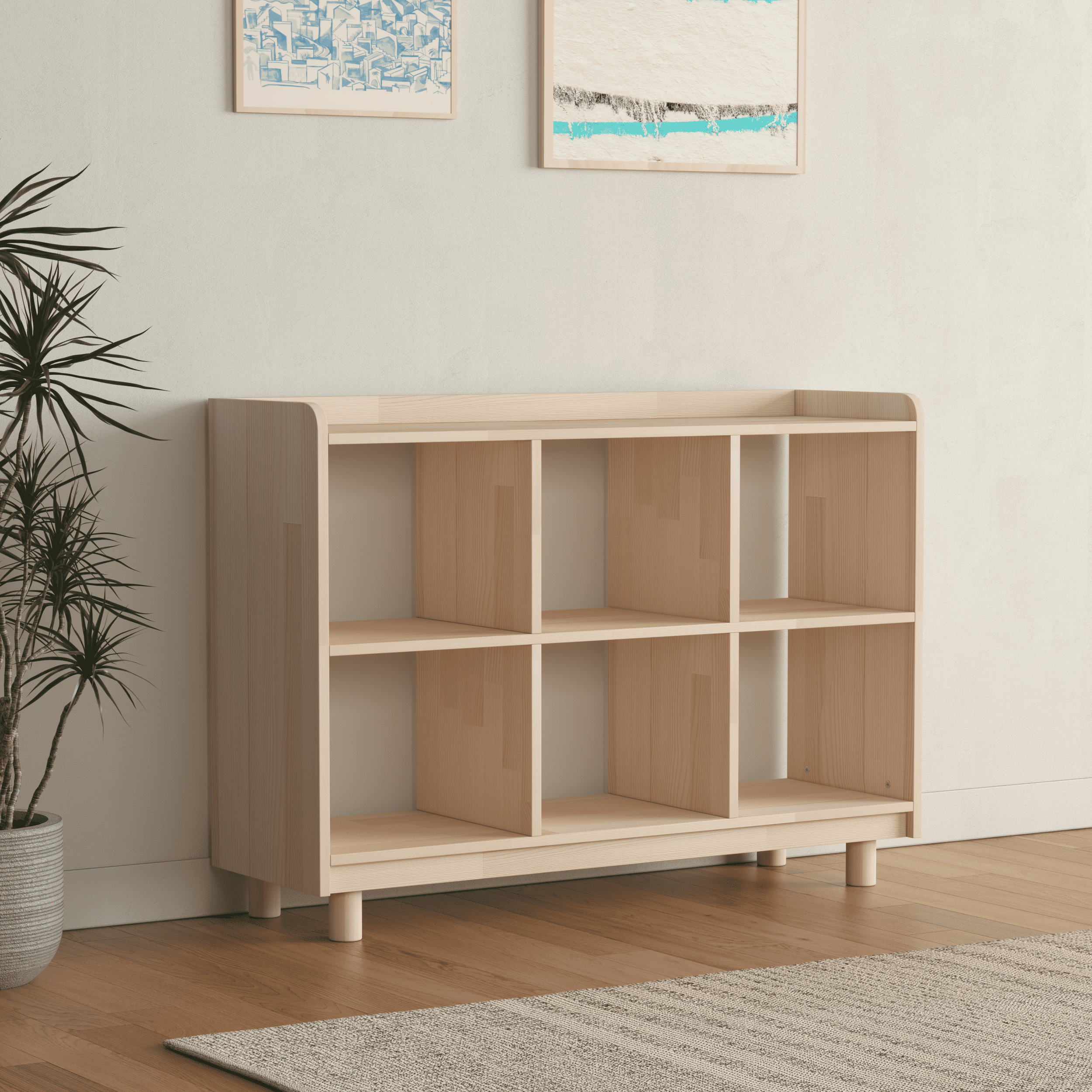 Medium Vinyl Record Storage Unit - 6 Compartment Wooden LP Organizer Console