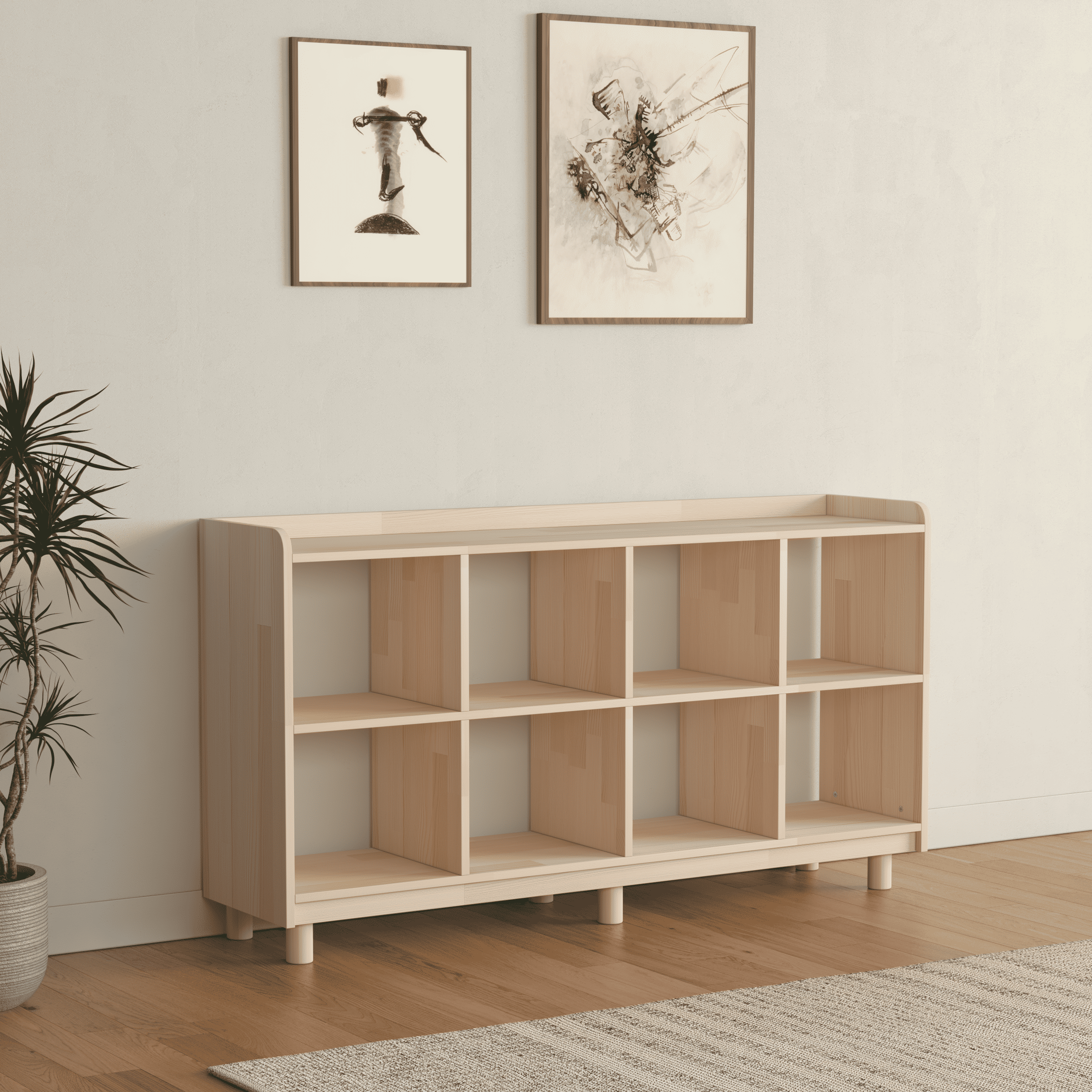 Large Vinyl Record Storage Unit - 8 Compartment Wooden LP Organizer Shelf