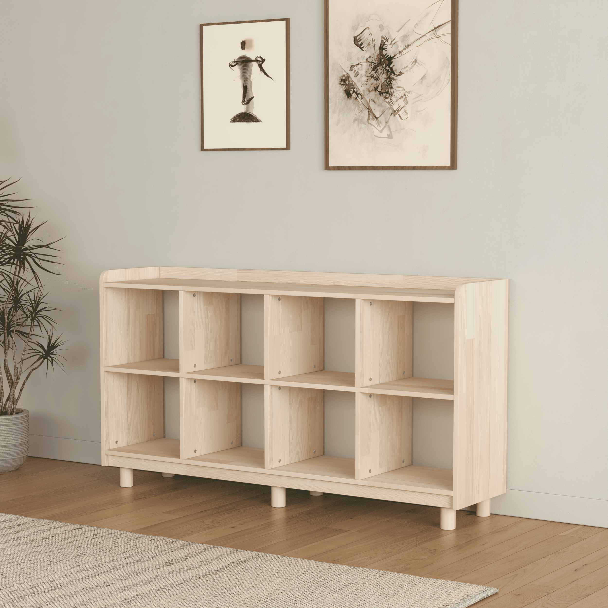 Large Vinyl Record Storage Unit - 8 Compartment Wooden LP Organizer Shelf