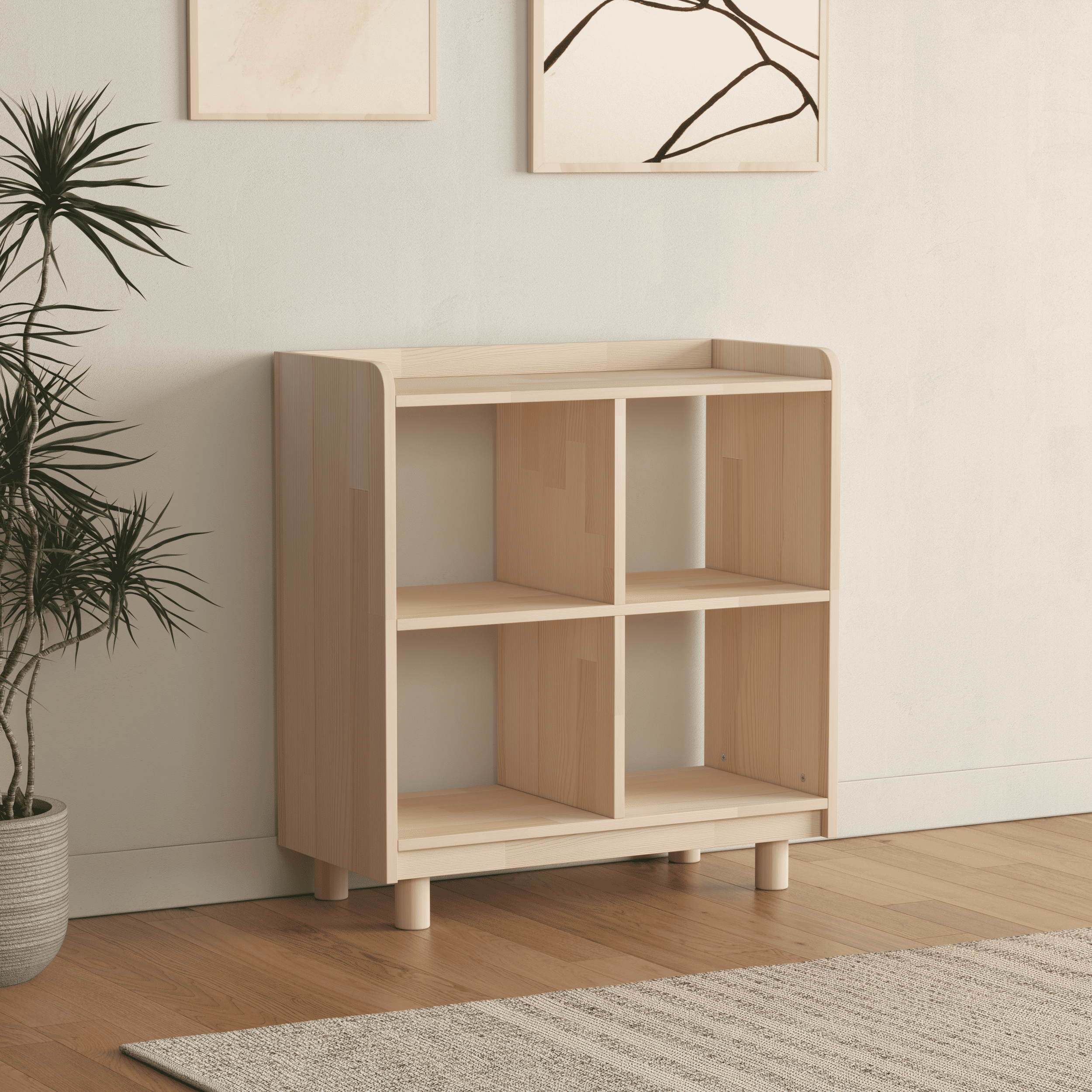 Compact Vinyl Record Storage Unit - 4 Compartment Wooden LP Organizer Cabinet