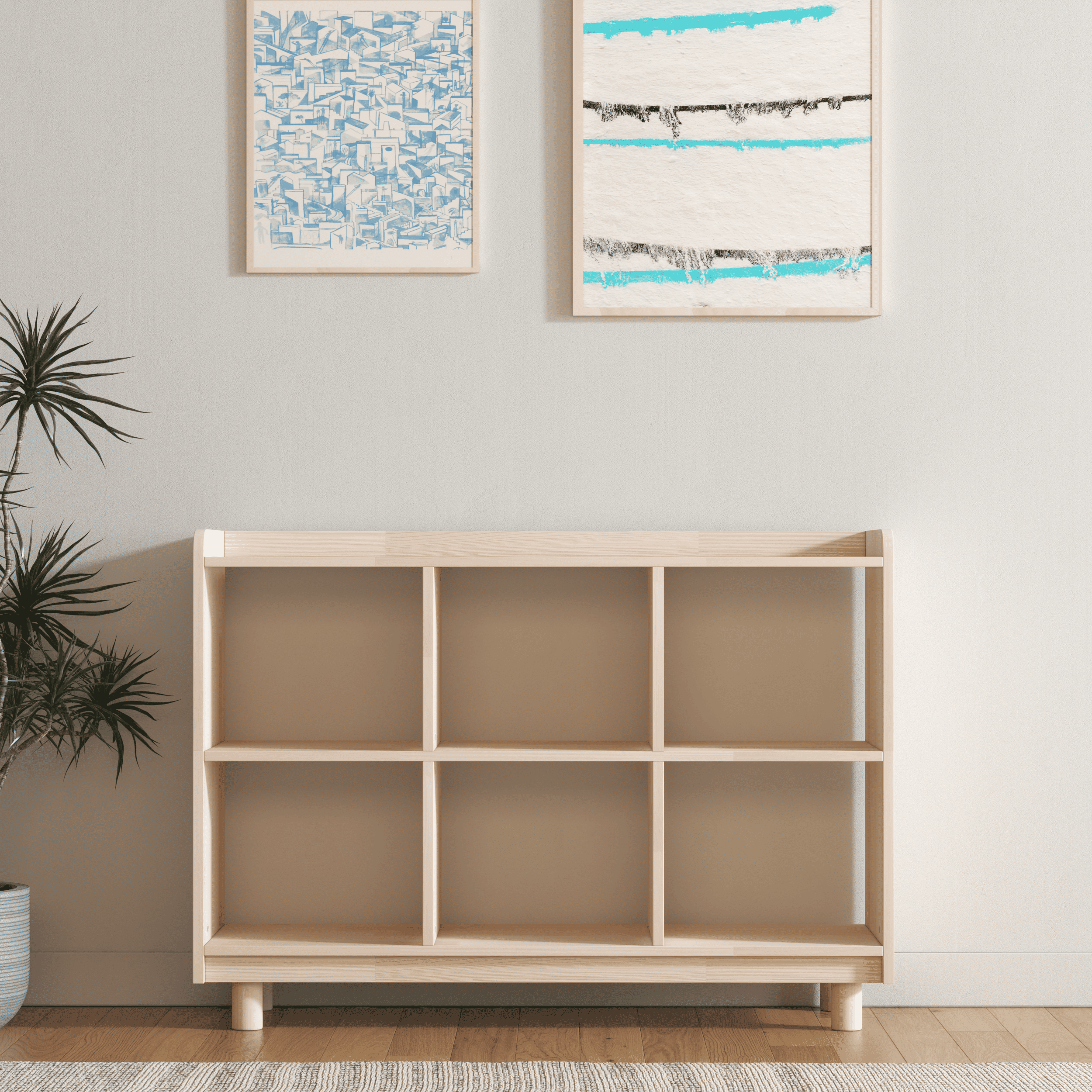 Medium Vinyl Record Storage Unit - 6 Compartment Wooden LP Organizer Console