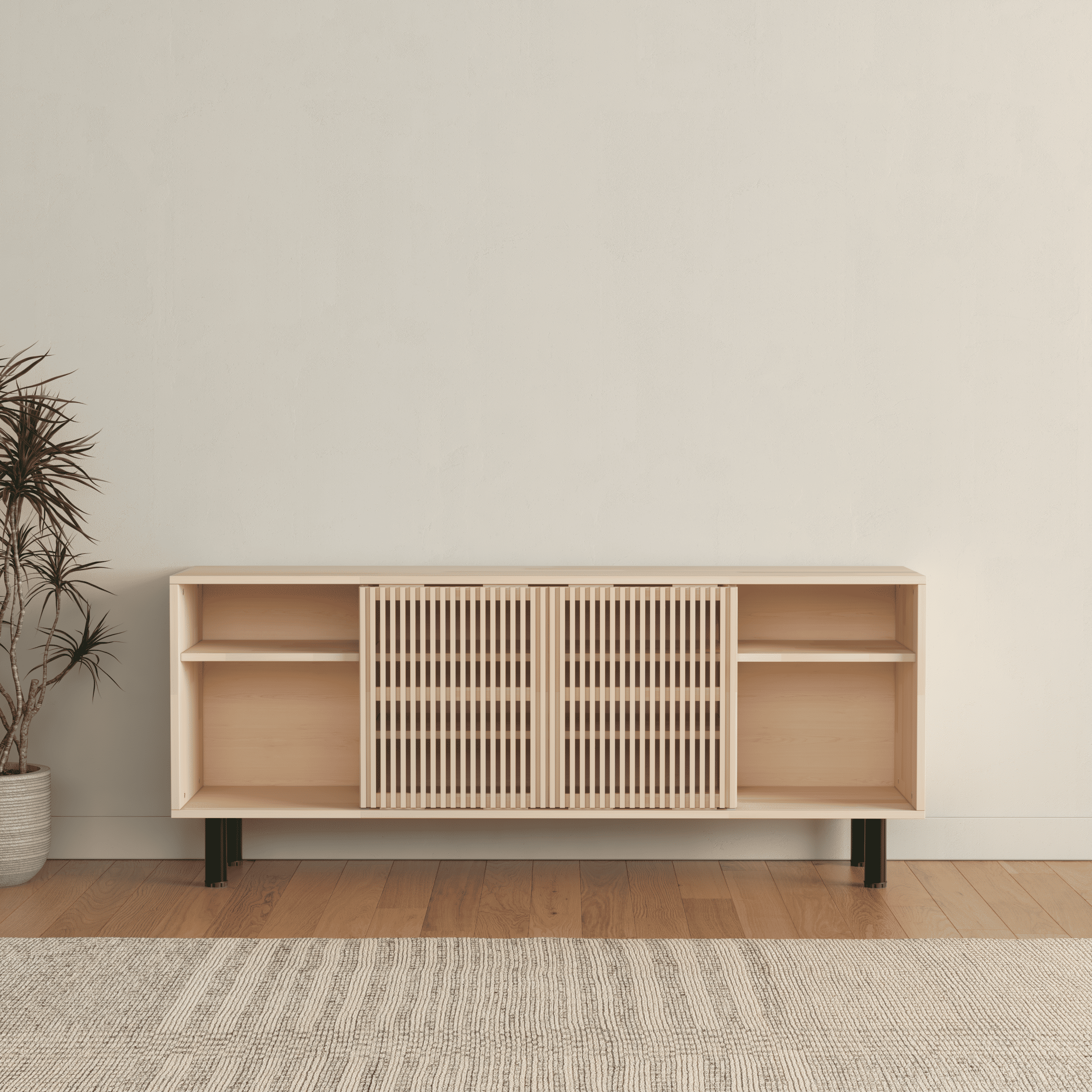 Modern Wooden Sideboard with Fluted Doors - Mid-Century Storage Cabinet