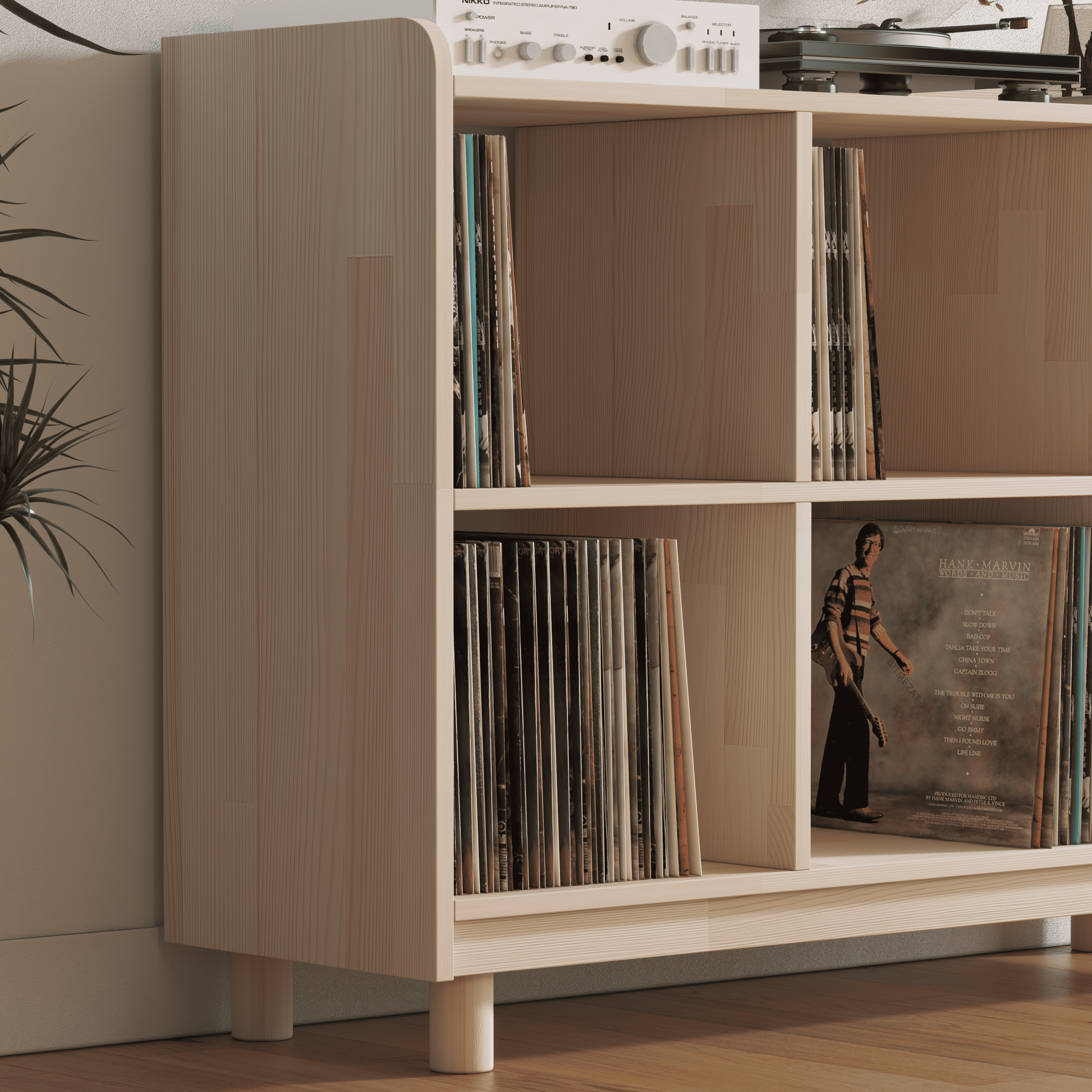 Medium Vinyl Record Storage Unit - 6 Compartment Wooden LP Organizer Console