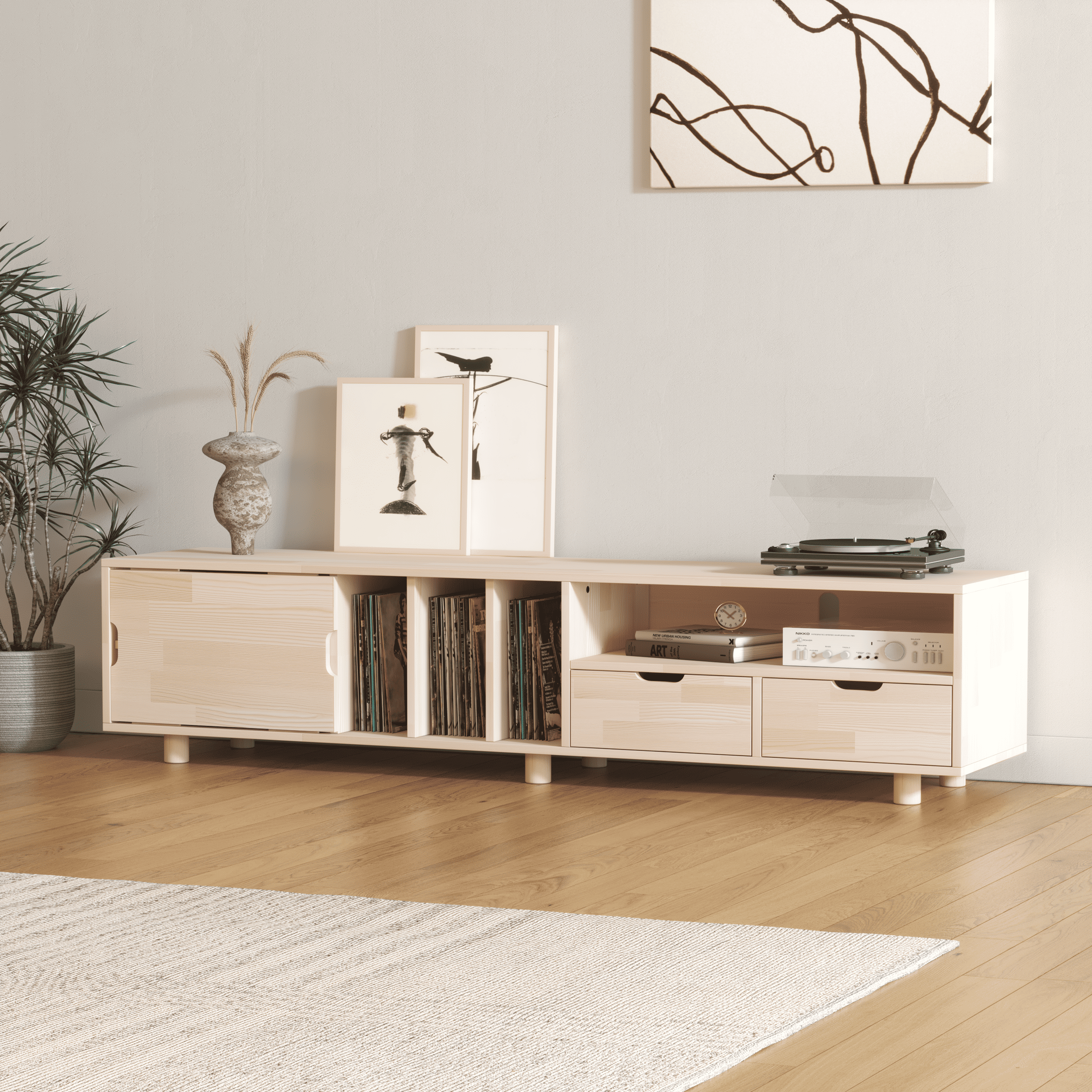 Premium Multifunctional Entertainment Console - TV Stand & Vinyl Storage with Fluted Doors