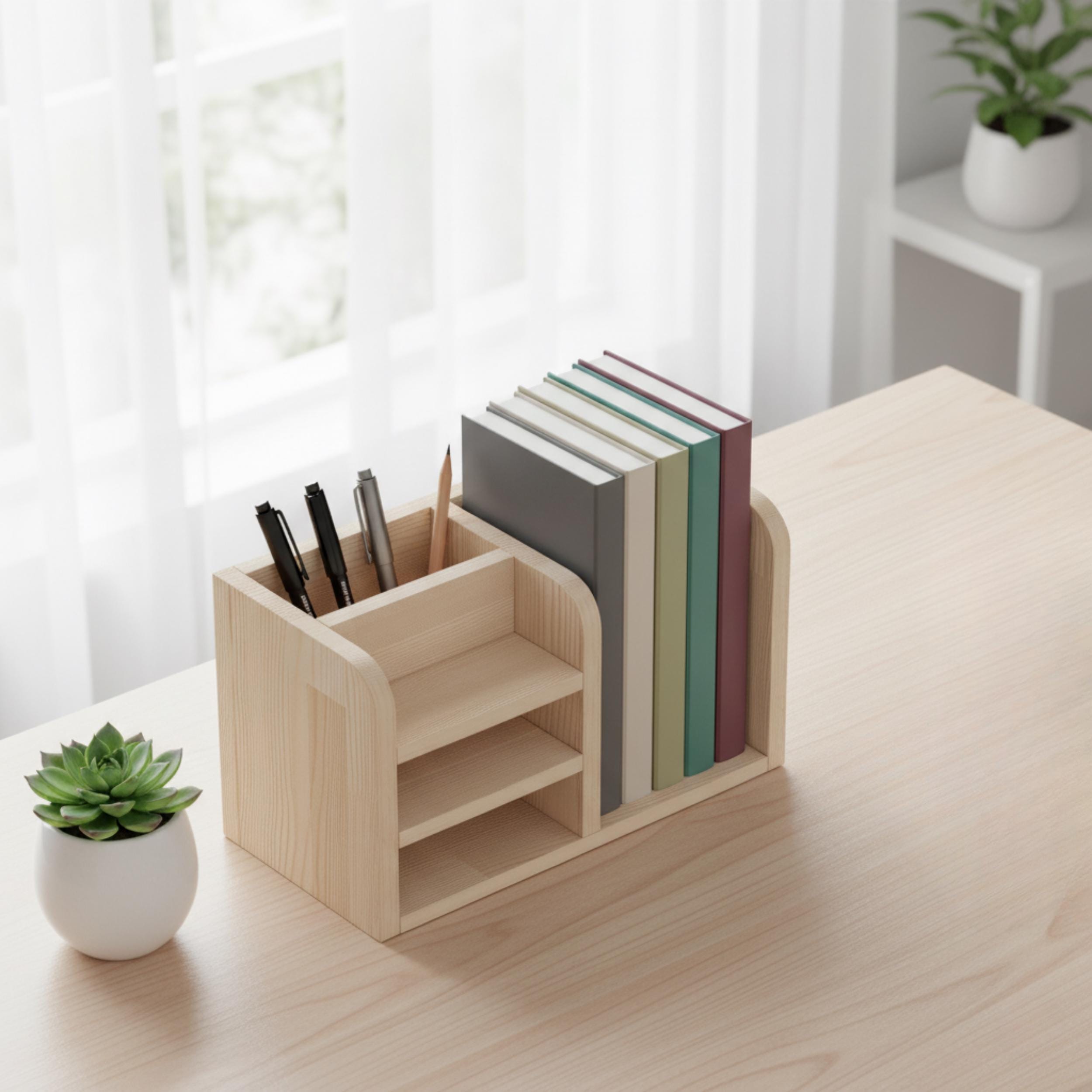 Handmade Pine Desk Shelf | Scandinavian Modern Office Organizer for Books and Stationery