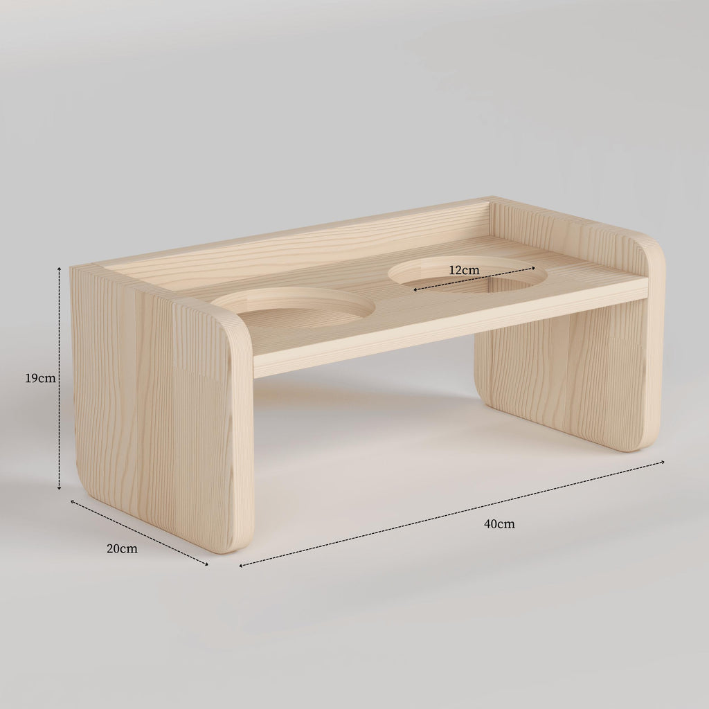 Handmade Pine Dog Bed & Feeder Set for Small Pets