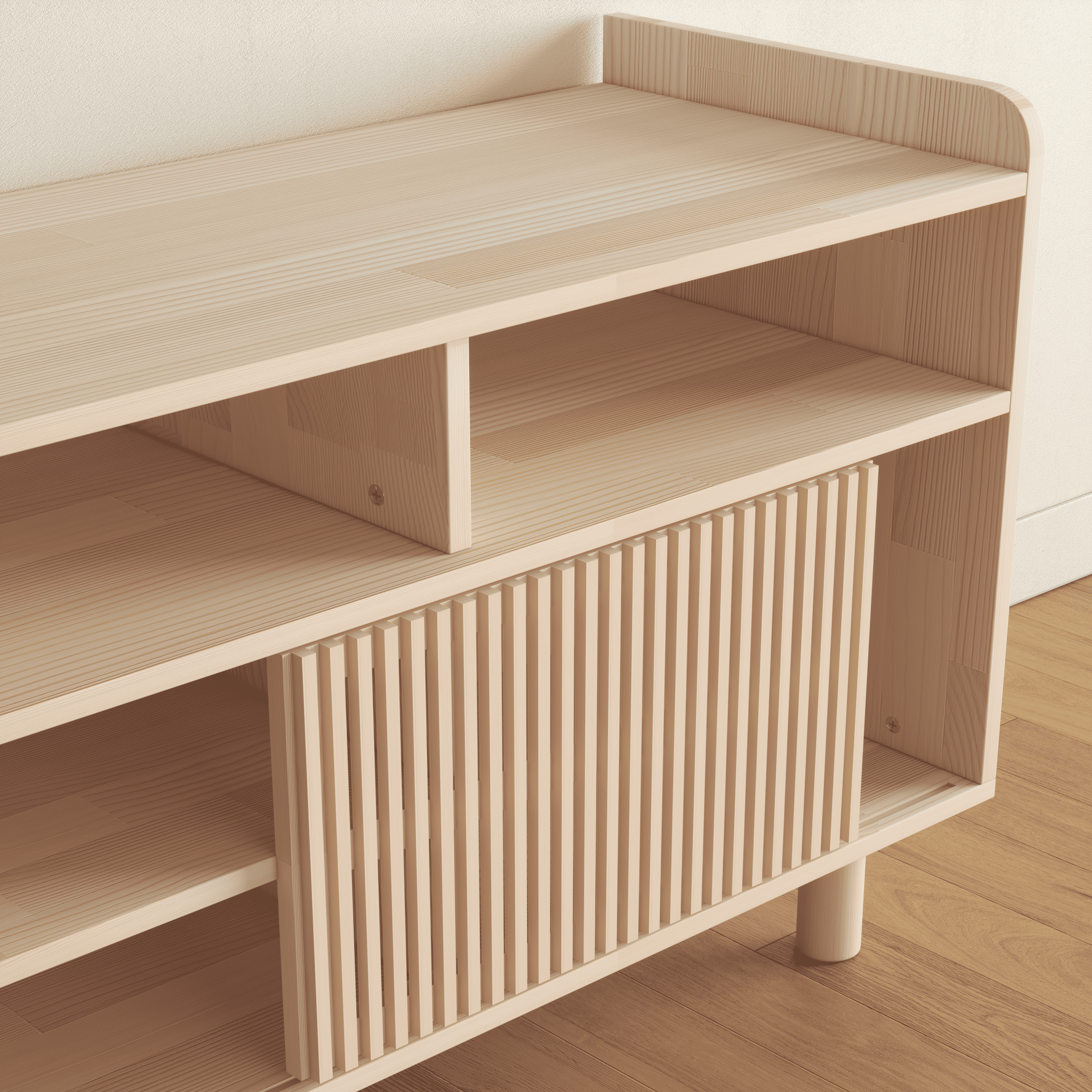 Large Wooden Entertainment Center with Fluted Doors - Premium Media Storage Cabinet