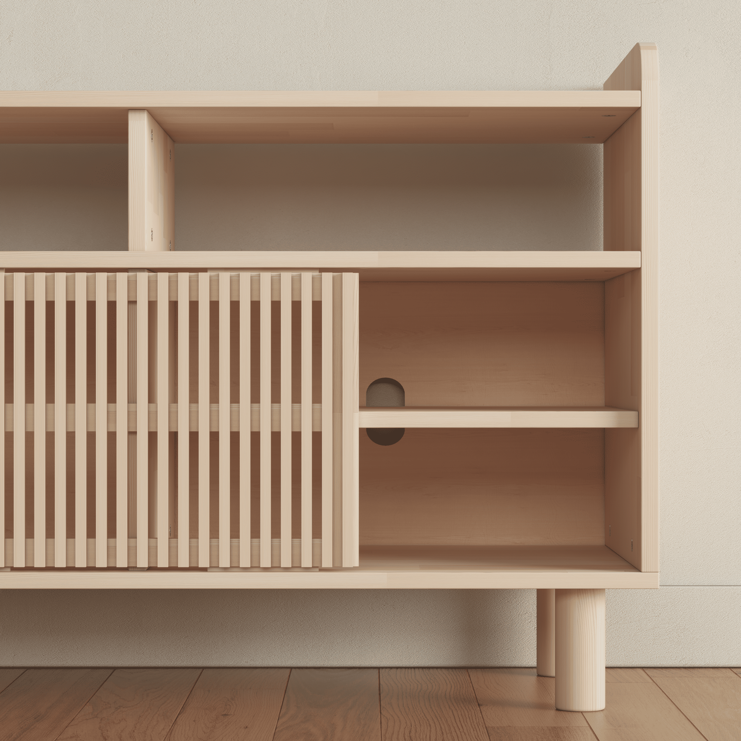 Compact Wooden Media Console with Vinyl Record Storage - Mid-Century Modern TV Stand