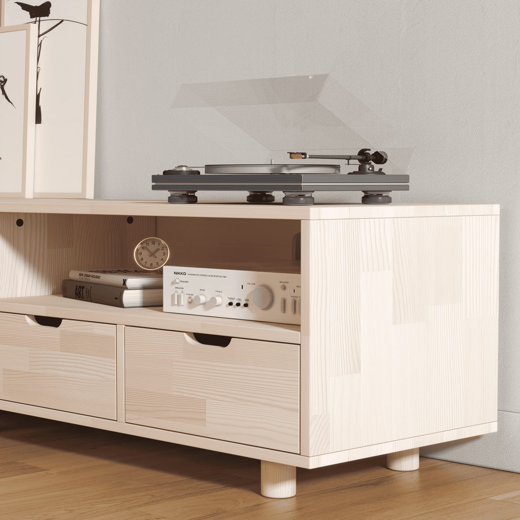 Premium Multifunctional Entertainment Console - TV Stand & Vinyl Storage with Fluted Doors