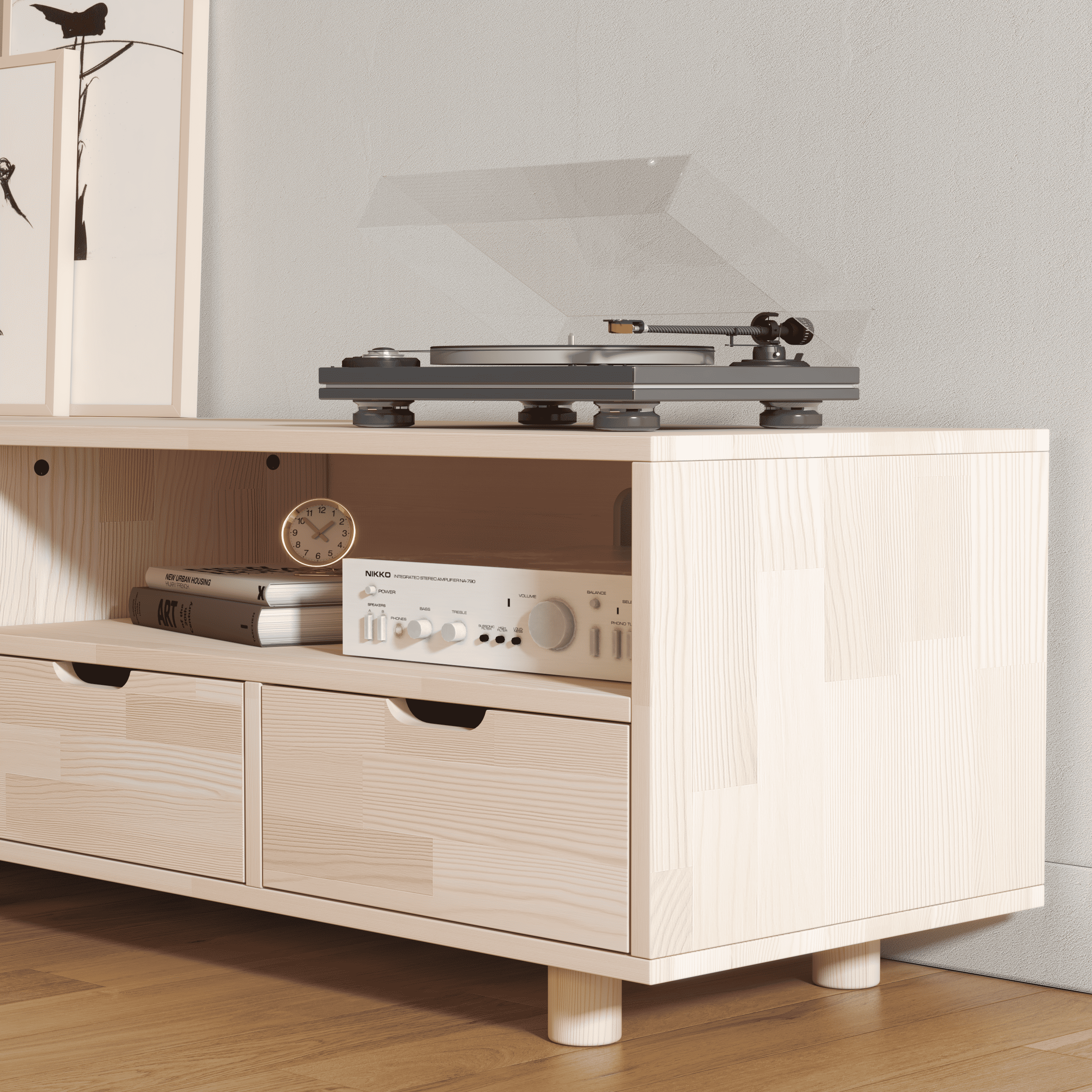 Premium Multifunctional Entertainment Console - TV Stand & Vinyl Storage with Fluted Doors