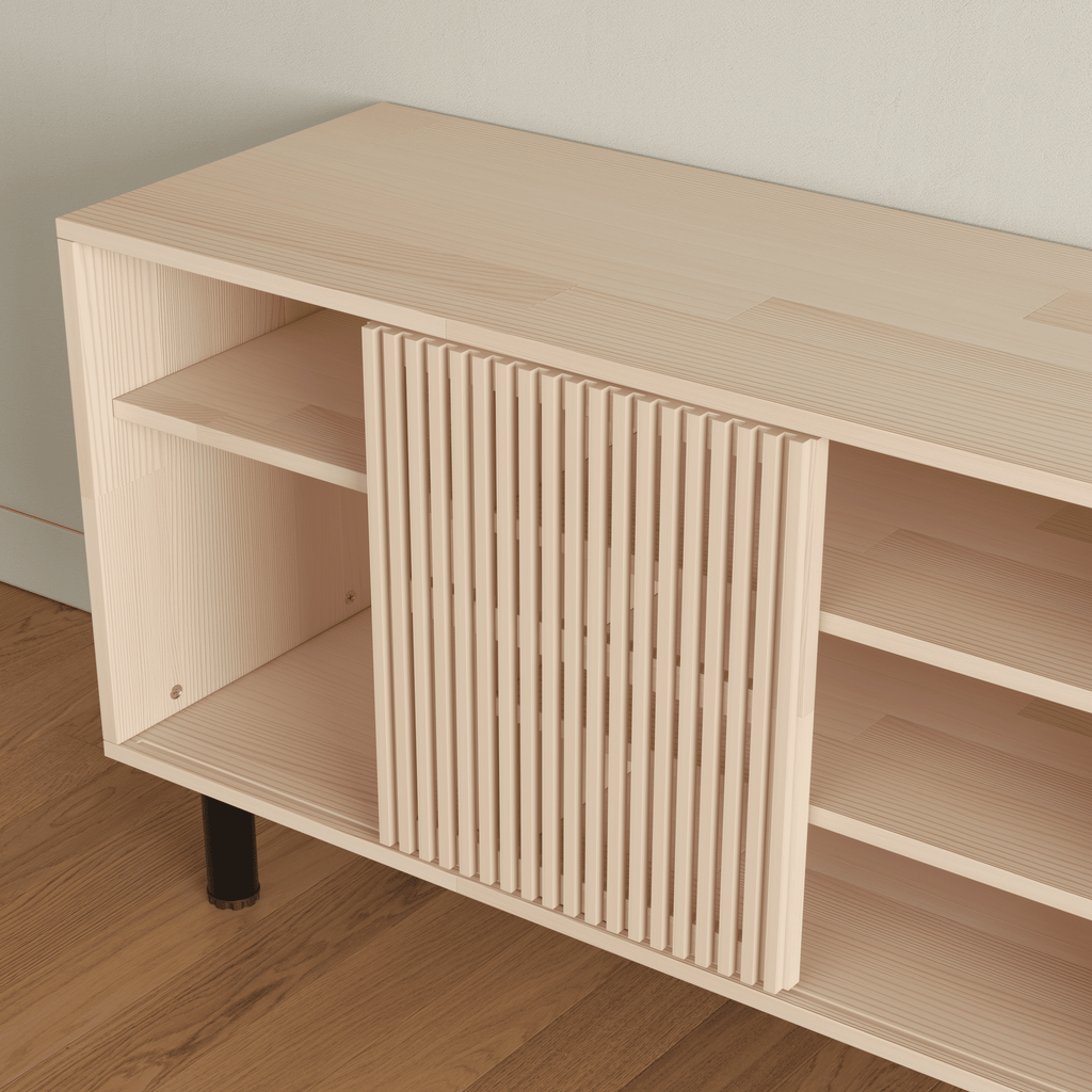 Modern Wooden Sideboard with Fluted Doors - Mid-Century Storage Cabinet