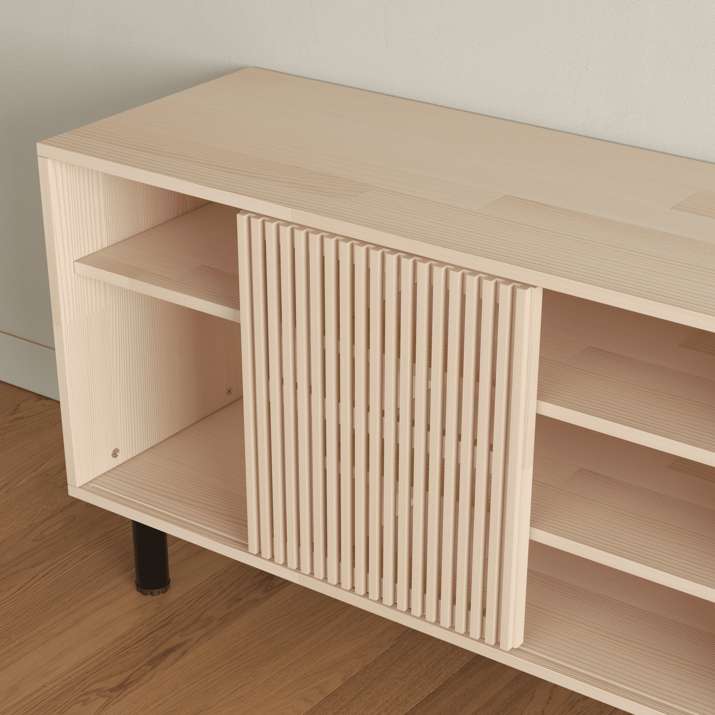 Modern Wooden Sideboard with Fluted Doors - Mid-Century Storage Cabinet