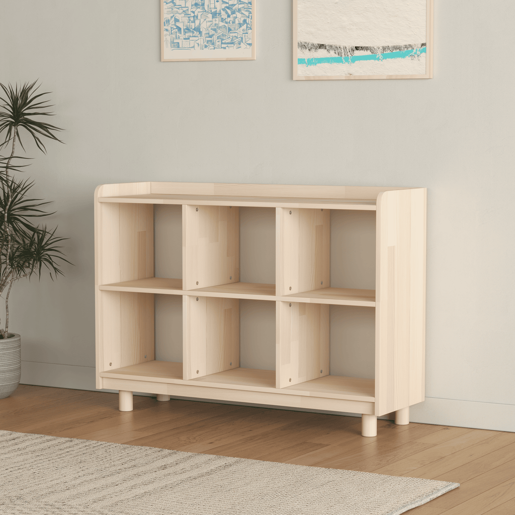 Medium Vinyl Record Storage Unit - 6 Compartment Wooden LP Organizer Console