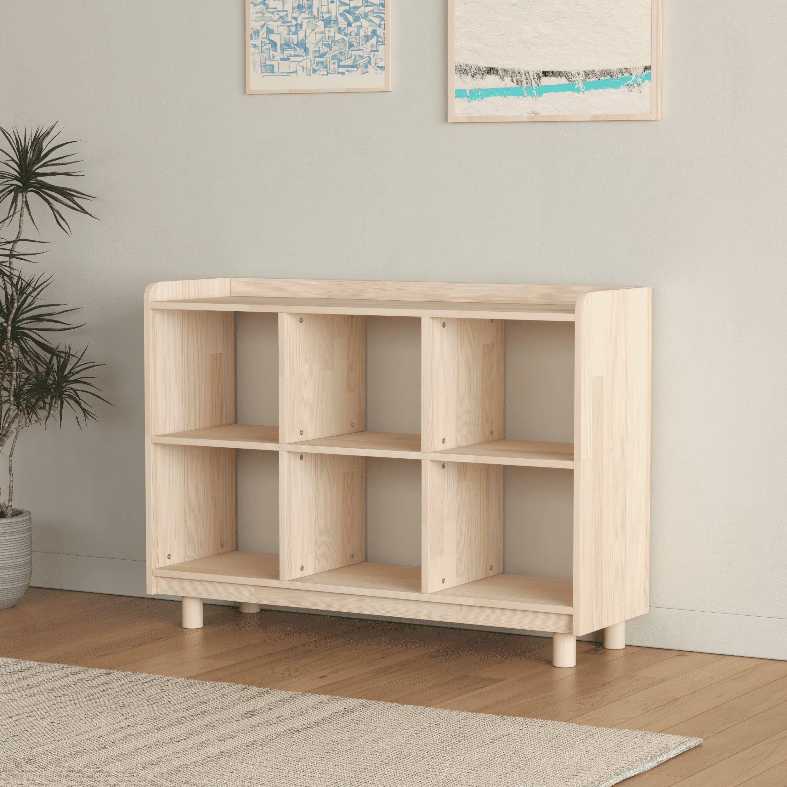 Medium Vinyl Record Storage Unit - 6 Compartment Wooden LP Organizer Console