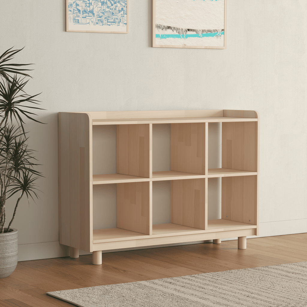 Medium Vinyl Record Storage Unit - 6 Compartment Wooden LP Organizer Console