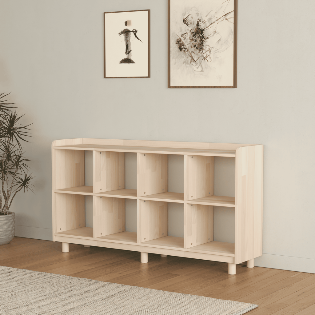Large Vinyl Record Storage Unit - 8 Compartment Wooden LP Organizer Shelf