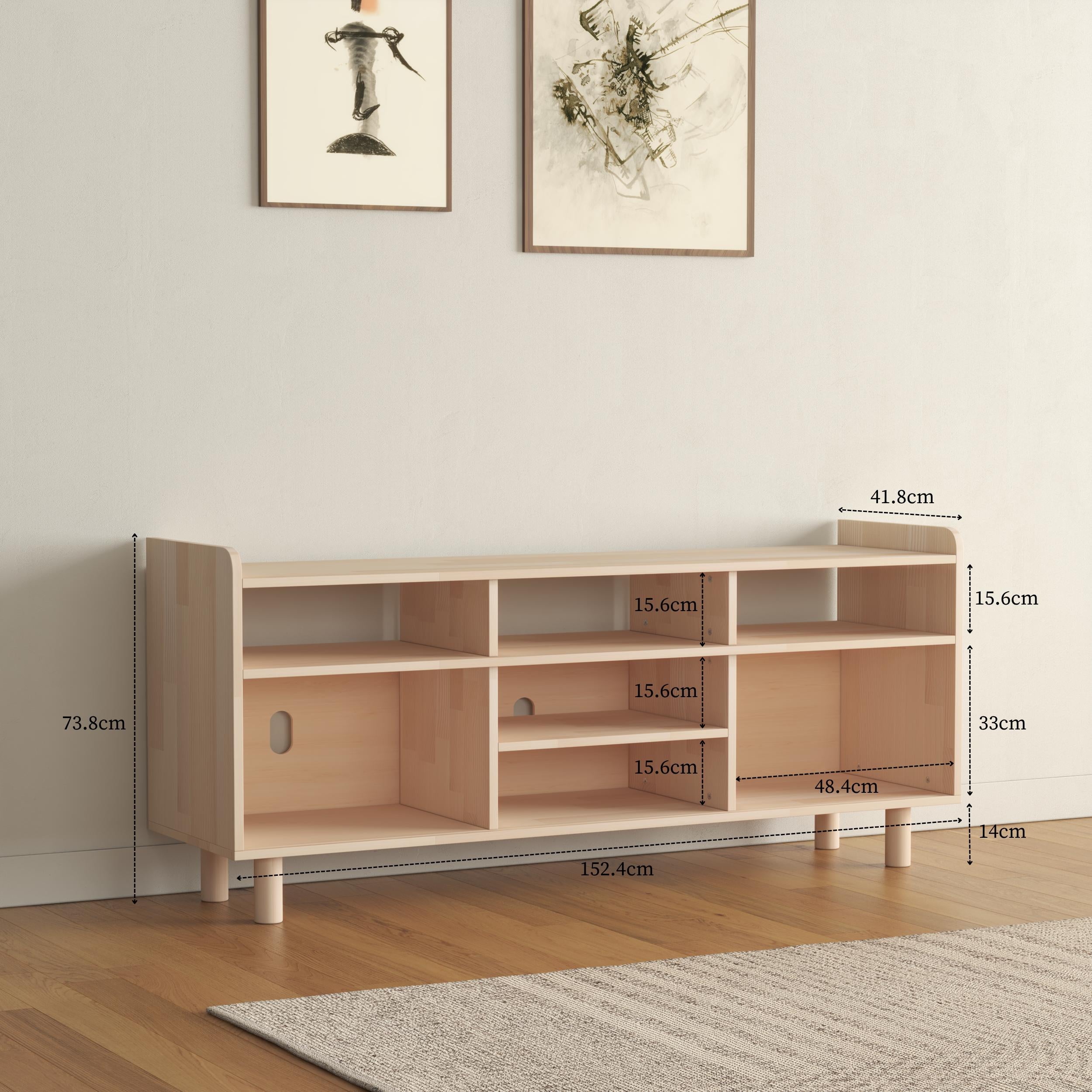 Solid Pine TV Stand & Record Player Console, Handmade, Natural or Varnished Finish, Customizable.