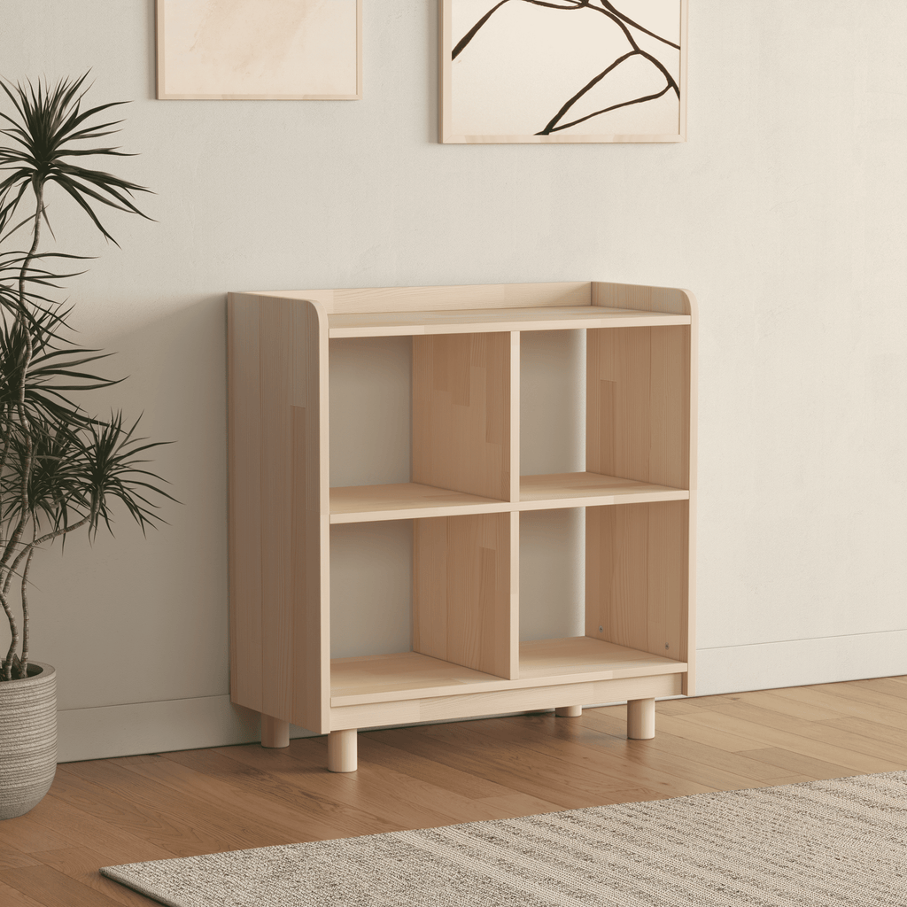 Compact Vinyl Record Storage Unit - 4 Compartment Wooden LP Organizer Cabinet