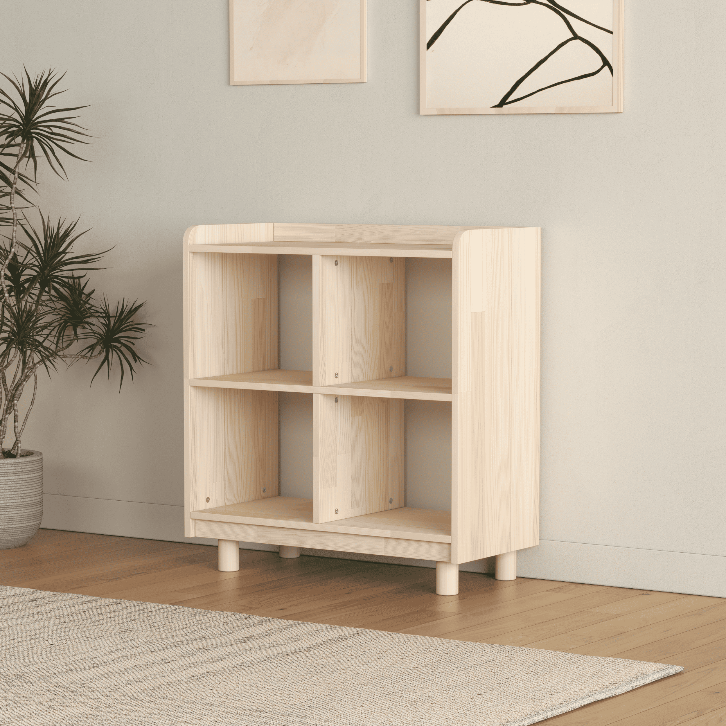 Compact Vinyl Record Storage Unit - 4 Compartment Wooden LP Organizer Cabinet