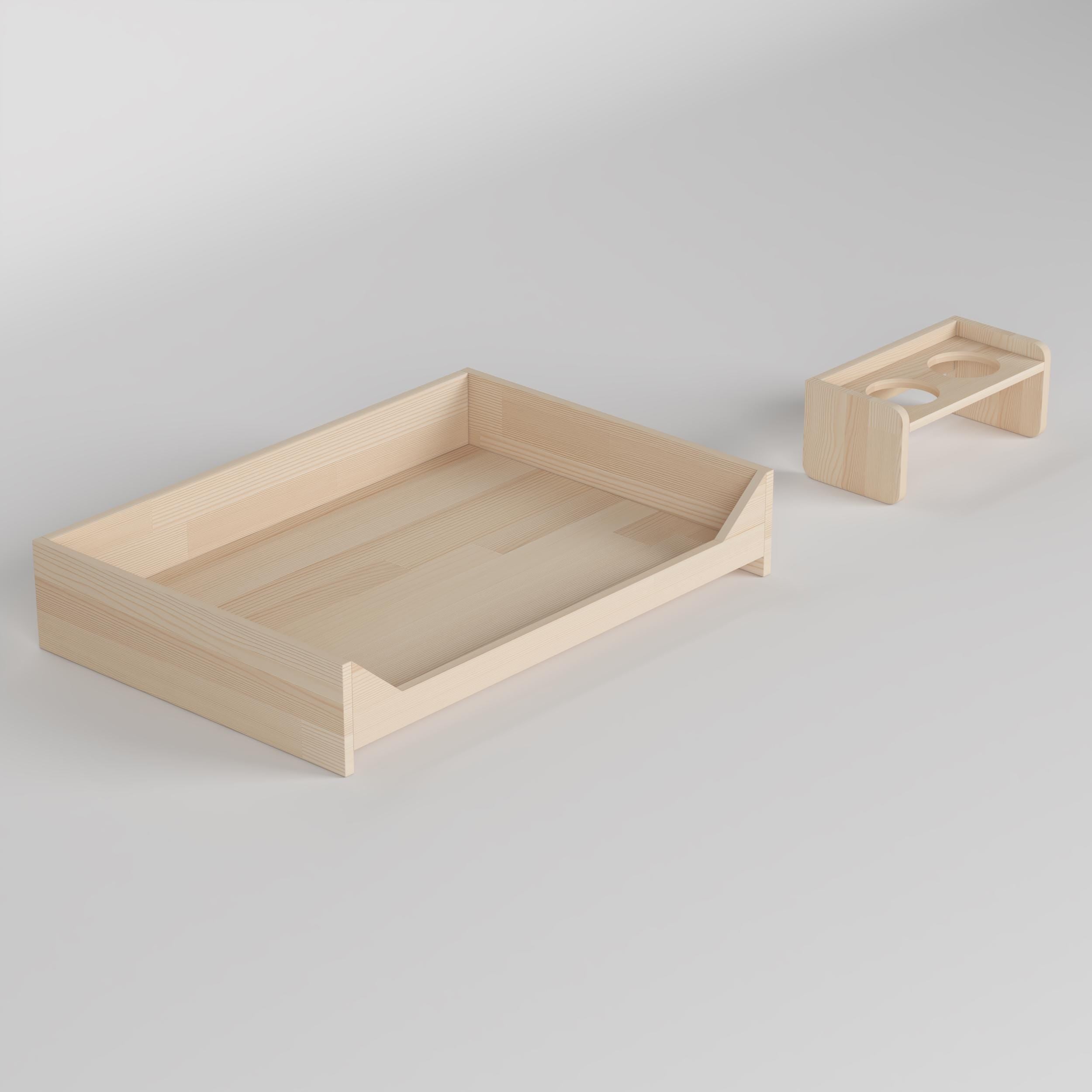 Handmade Pine Dog Bed & Feeder Set for Small Pets