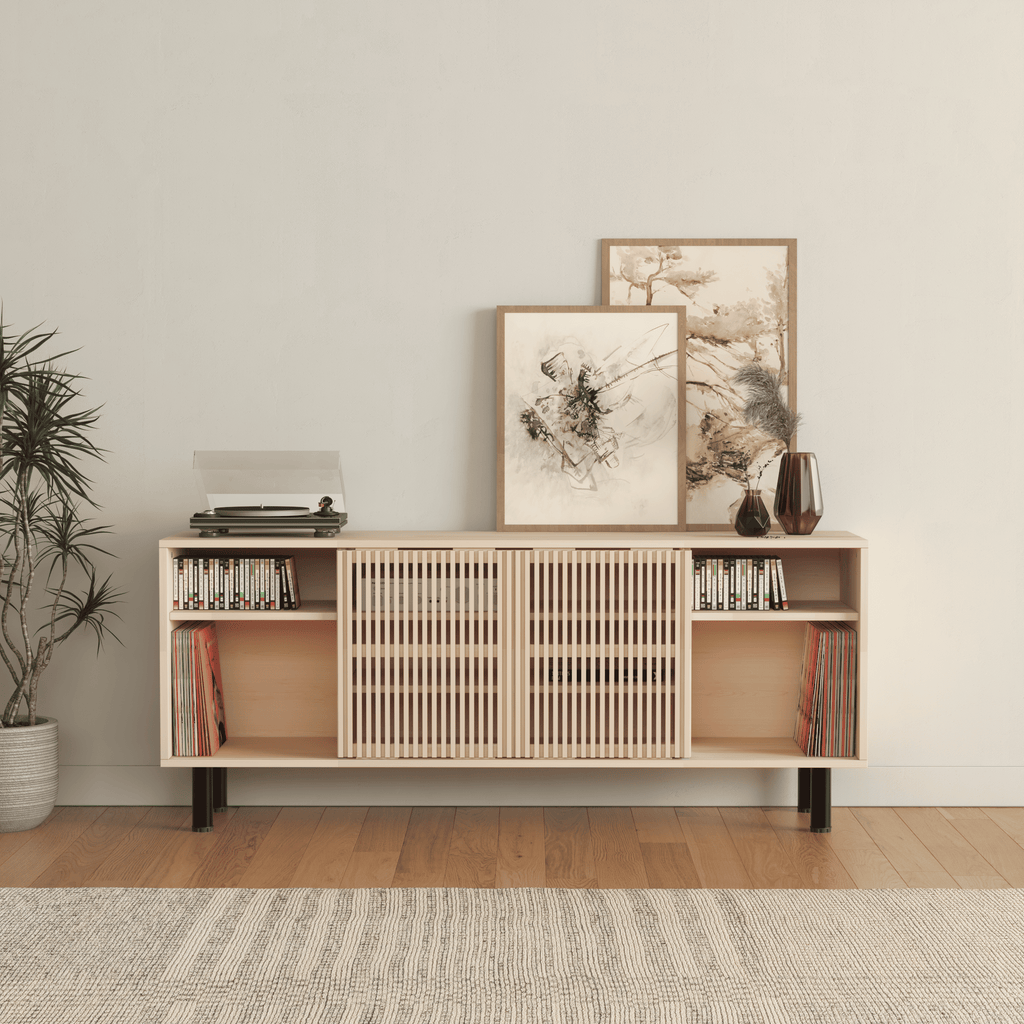 Modern Wooden Sideboard with Fluted Doors - Mid-Century Storage Cabinet