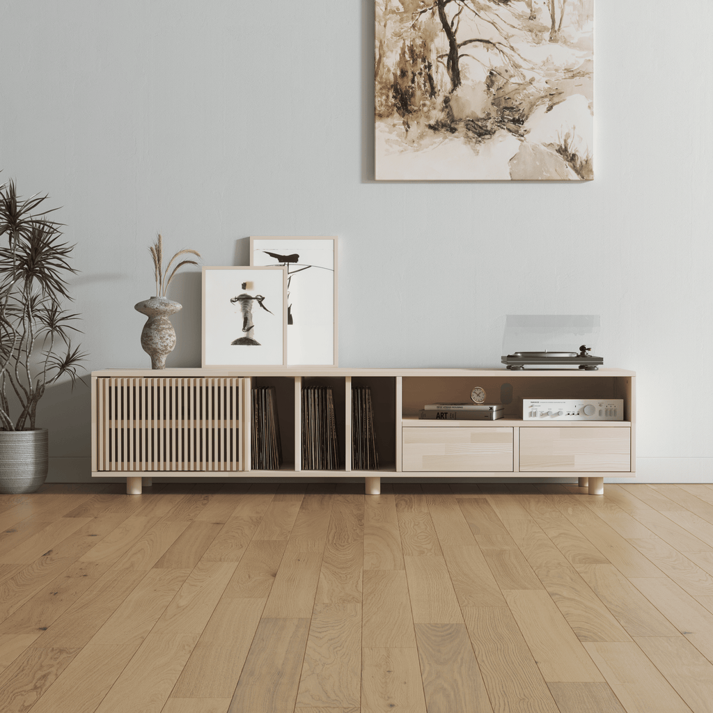 Premium Multifunctional Entertainment Console - TV Stand & Vinyl Storage with Fluted Doors