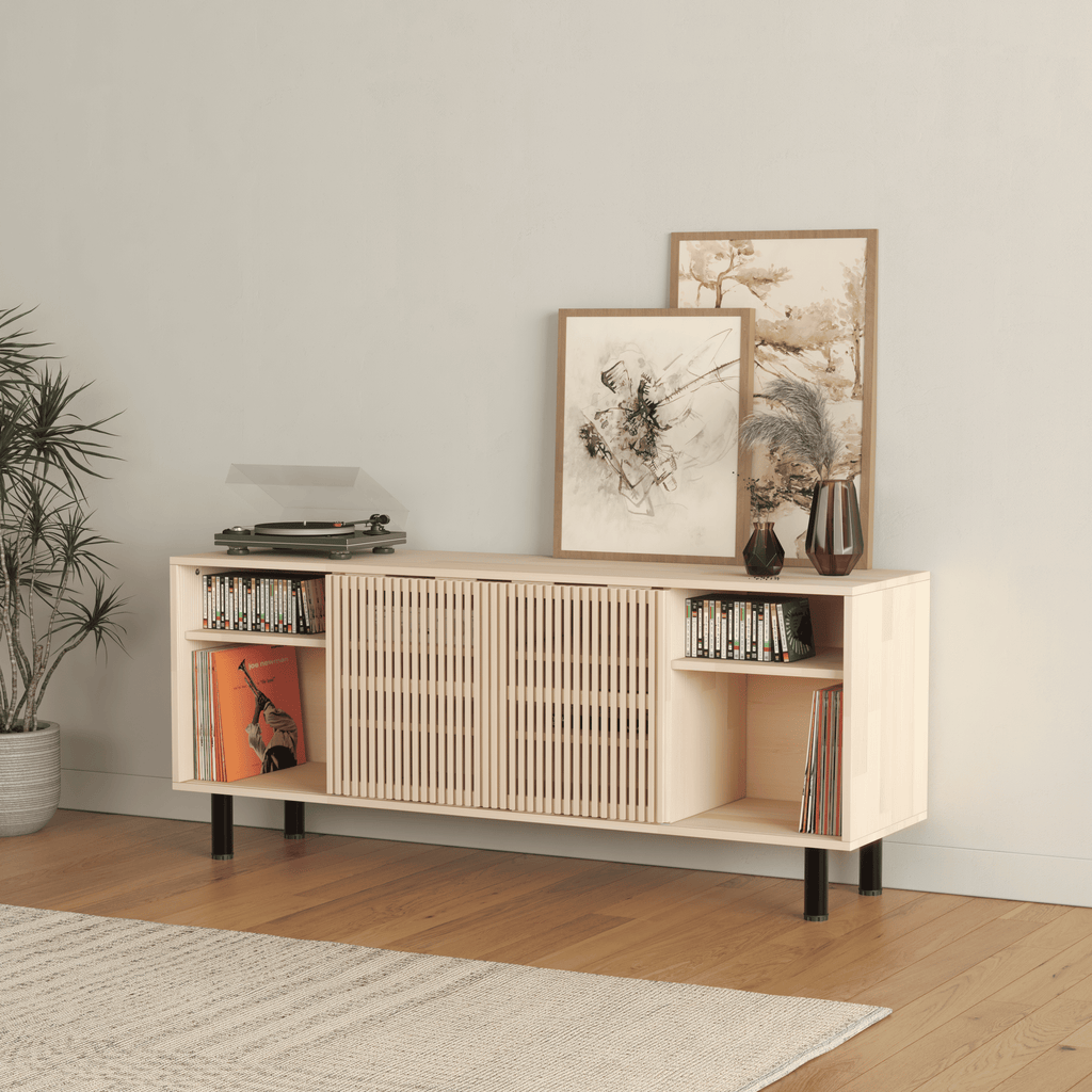 Modern Wooden Sideboard with Fluted Doors - Mid-Century Storage Cabinet