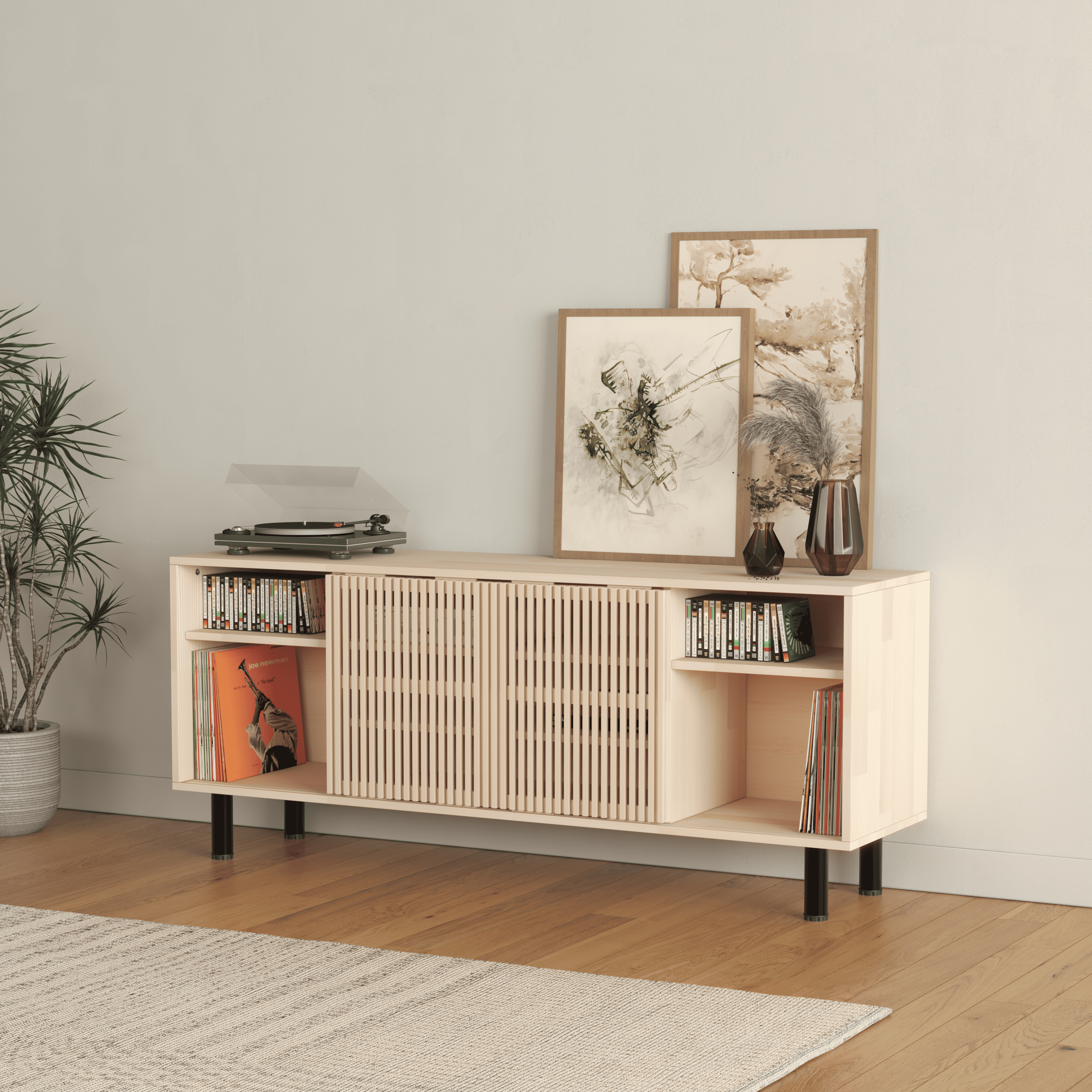 Modern Wooden Sideboard with Fluted Doors - Mid-Century Storage Cabinet