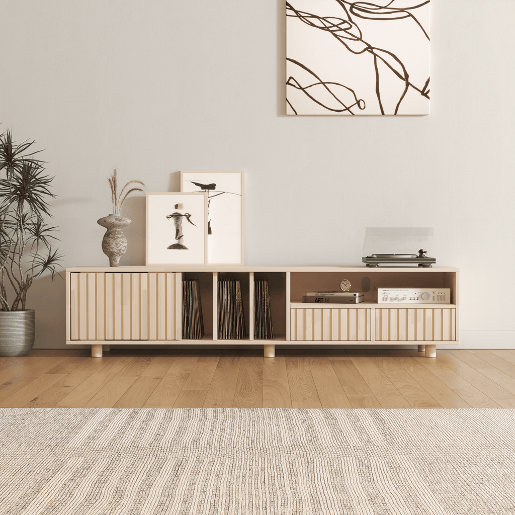 Premium Multifunctional Entertainment Console - TV Stand & Vinyl Storage with Fluted Doors