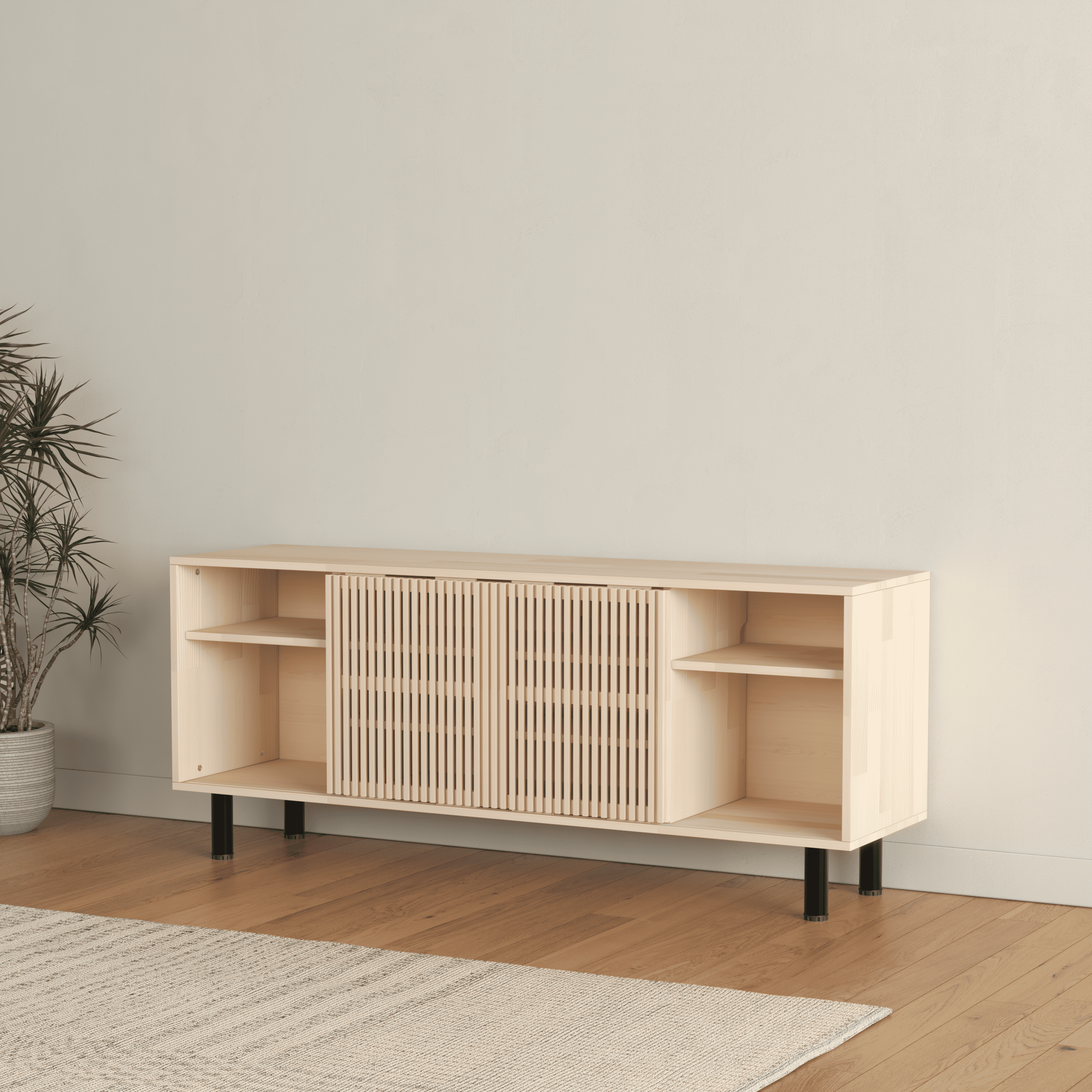 Modern Wooden Sideboard with Fluted Doors - Mid-Century Storage Cabinet