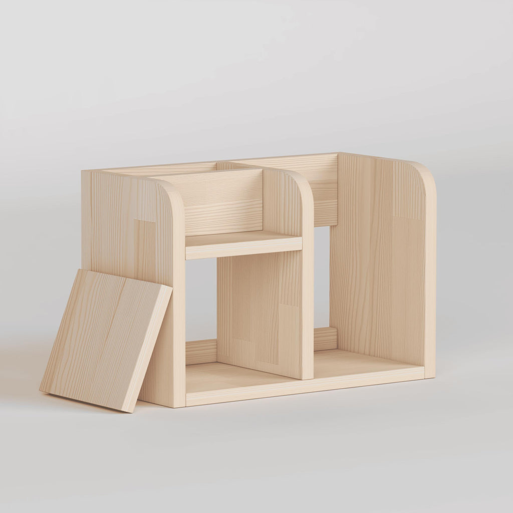 Handmade Pine Desk Shelf | Scandinavian Modern Office Organizer for Books and Stationery