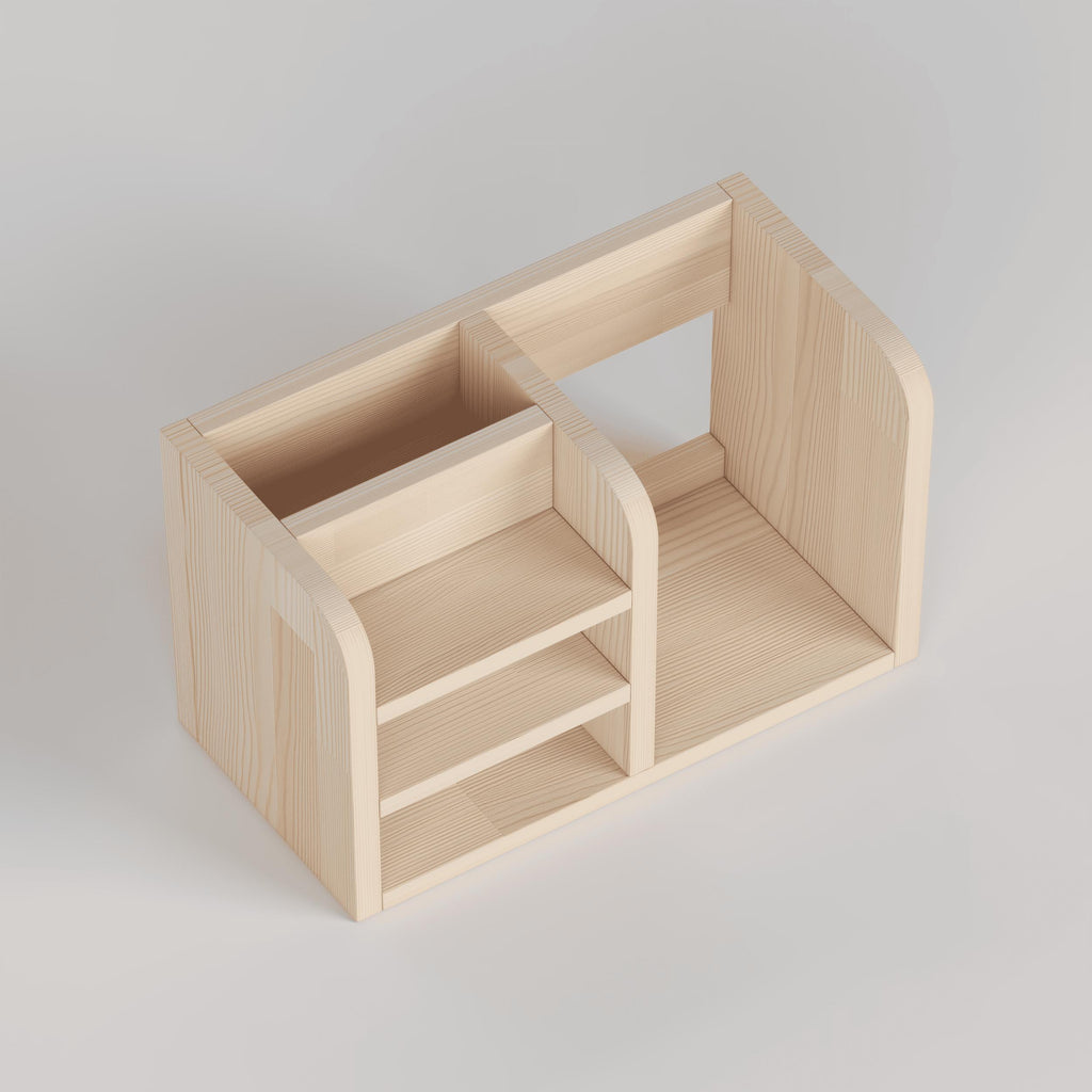 Handmade Pine Desk Shelf | Scandinavian Modern Office Organizer for Books and Stationery