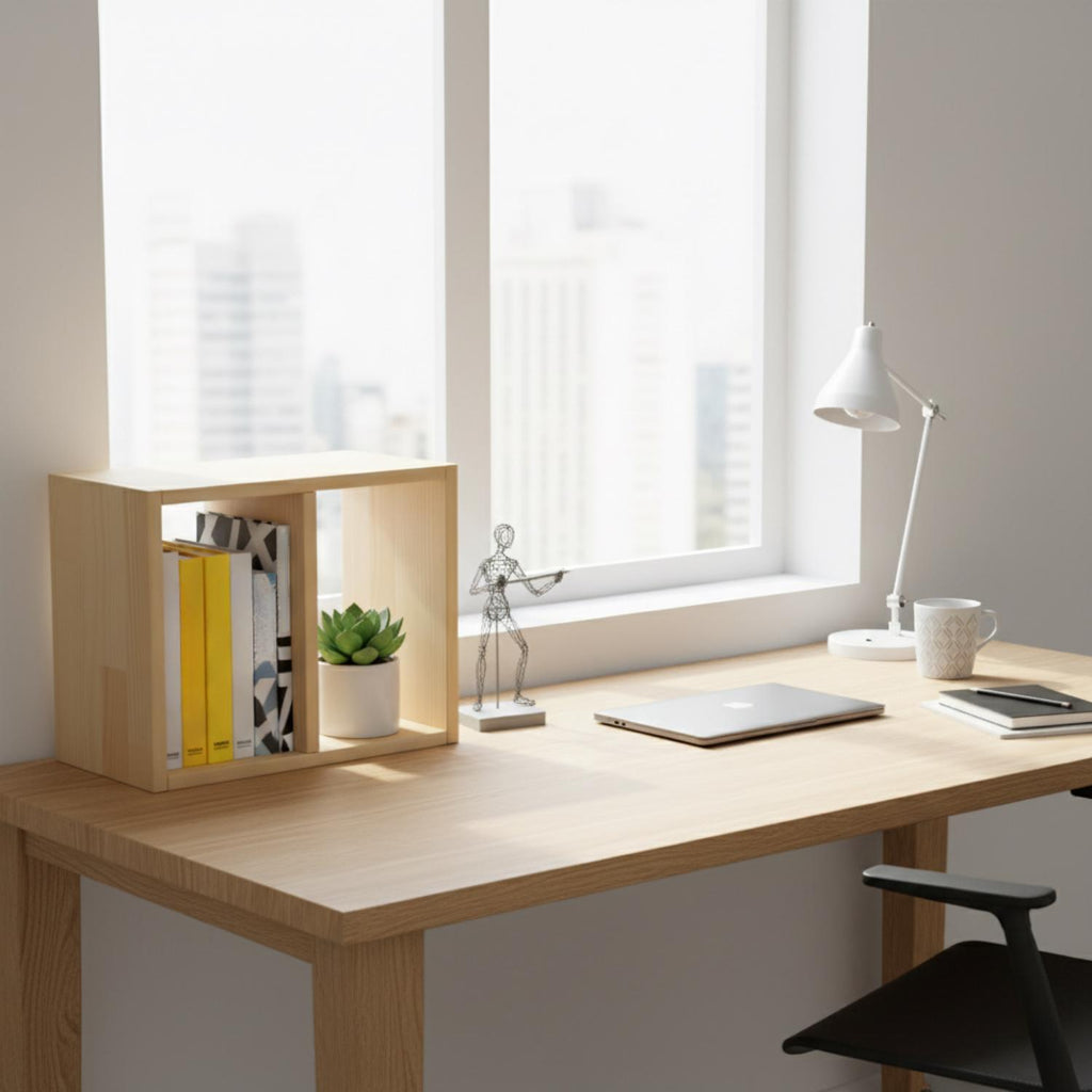 Handmade Pine Desk Shelf: Nordic Office Decor, Minimalist Bookshelf