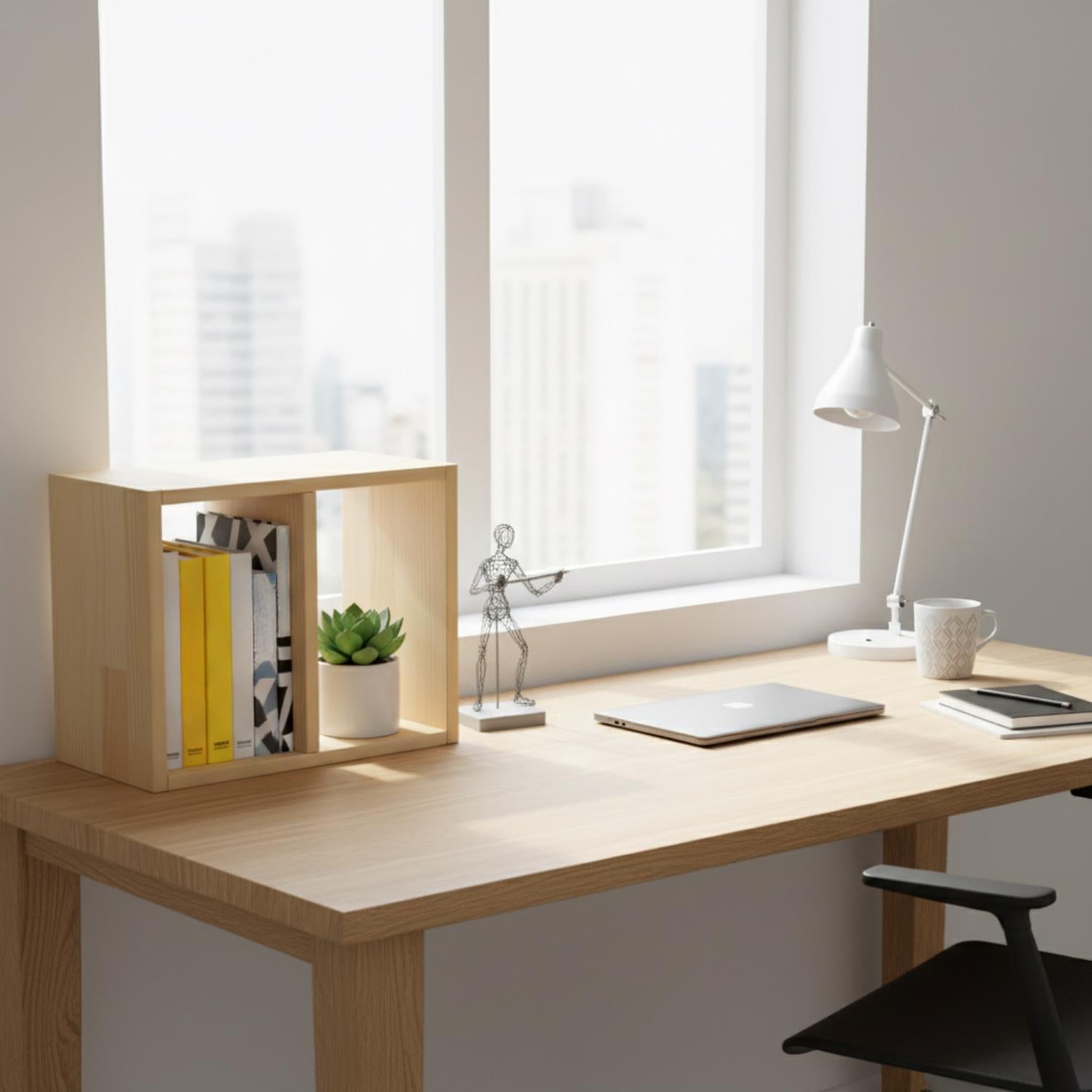 Handmade Pine Desk Shelf: Nordic Office Decor, Minimalist Bookshelf