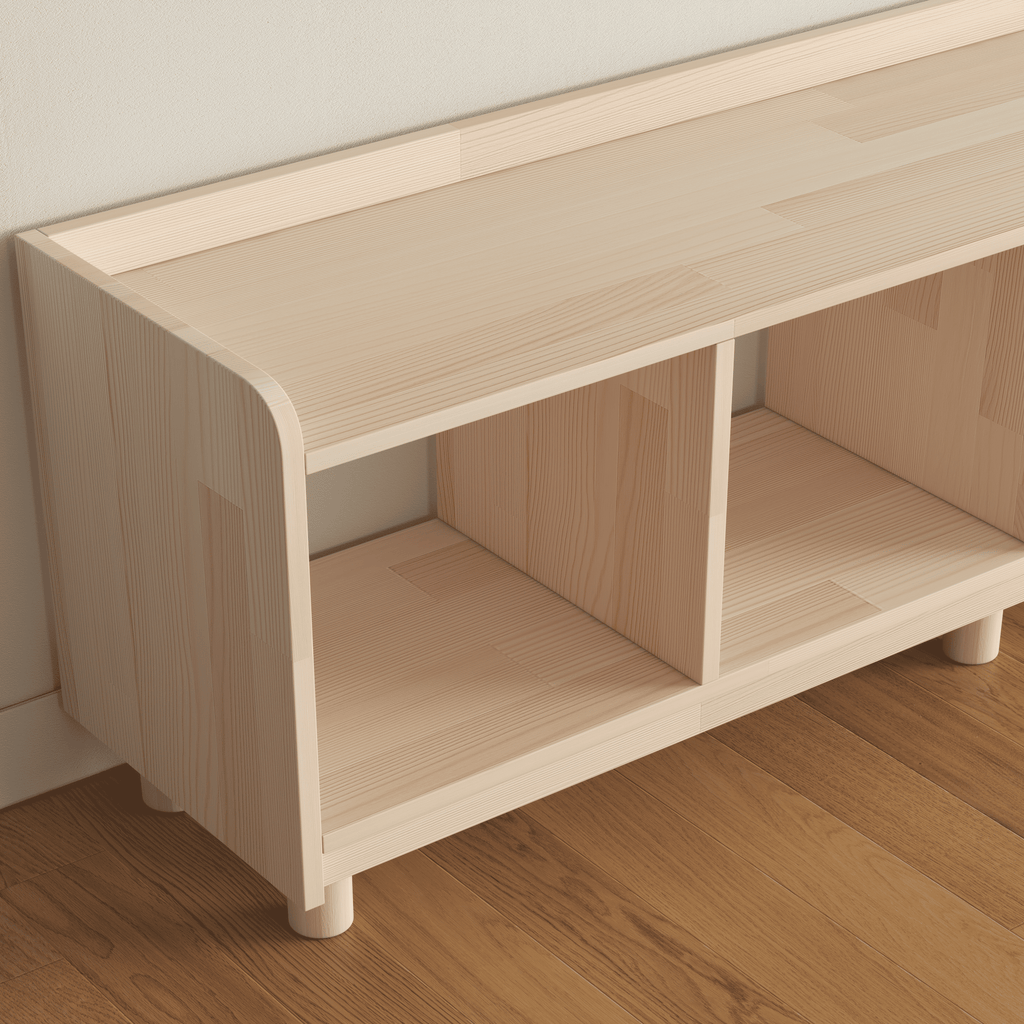 Horizontal Vinyl Record Storage Bench - 4 Compartment LP Console with Turntable Platform