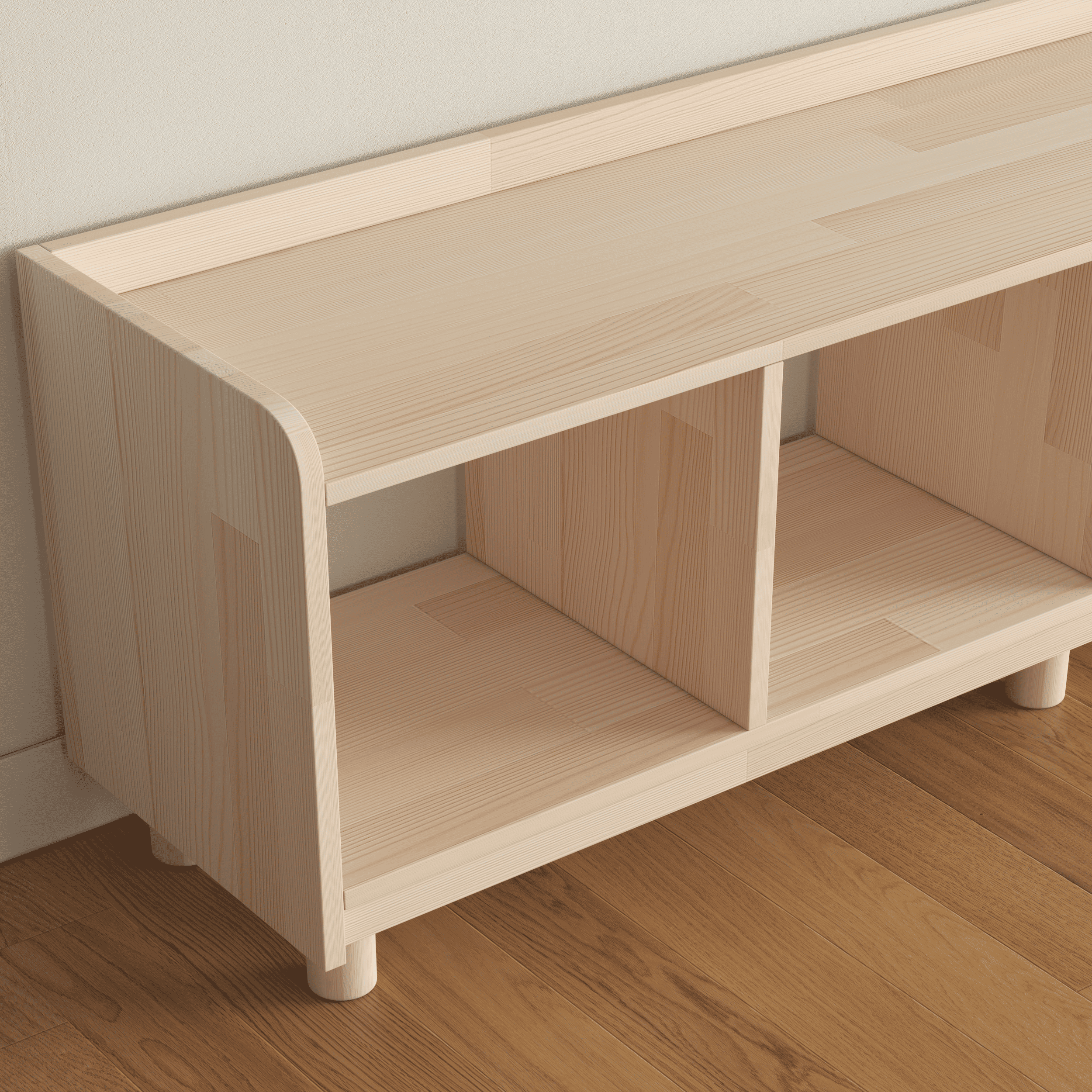 Horizontal Vinyl Record Storage Bench - 4 Compartment LP Console with Turntable Platform