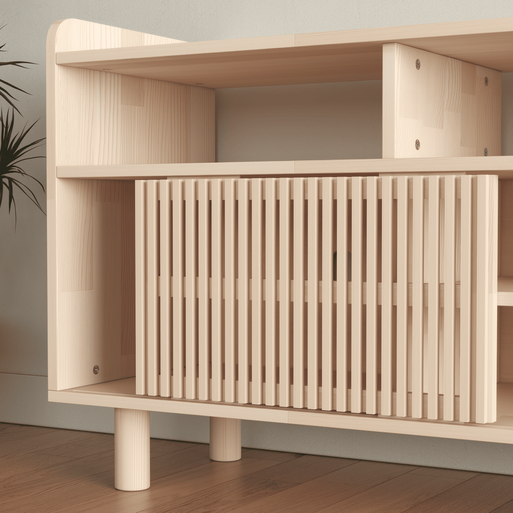 Large Wooden Entertainment Center with Fluted Doors - Premium Media Storage Cabinet
