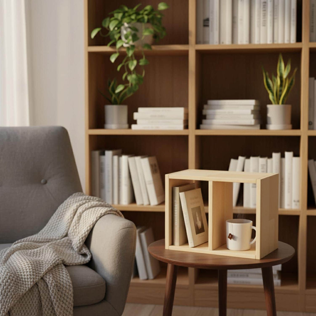 Handmade Pine Desk Shelf: Nordic Office Decor, Minimalist Bookshelf