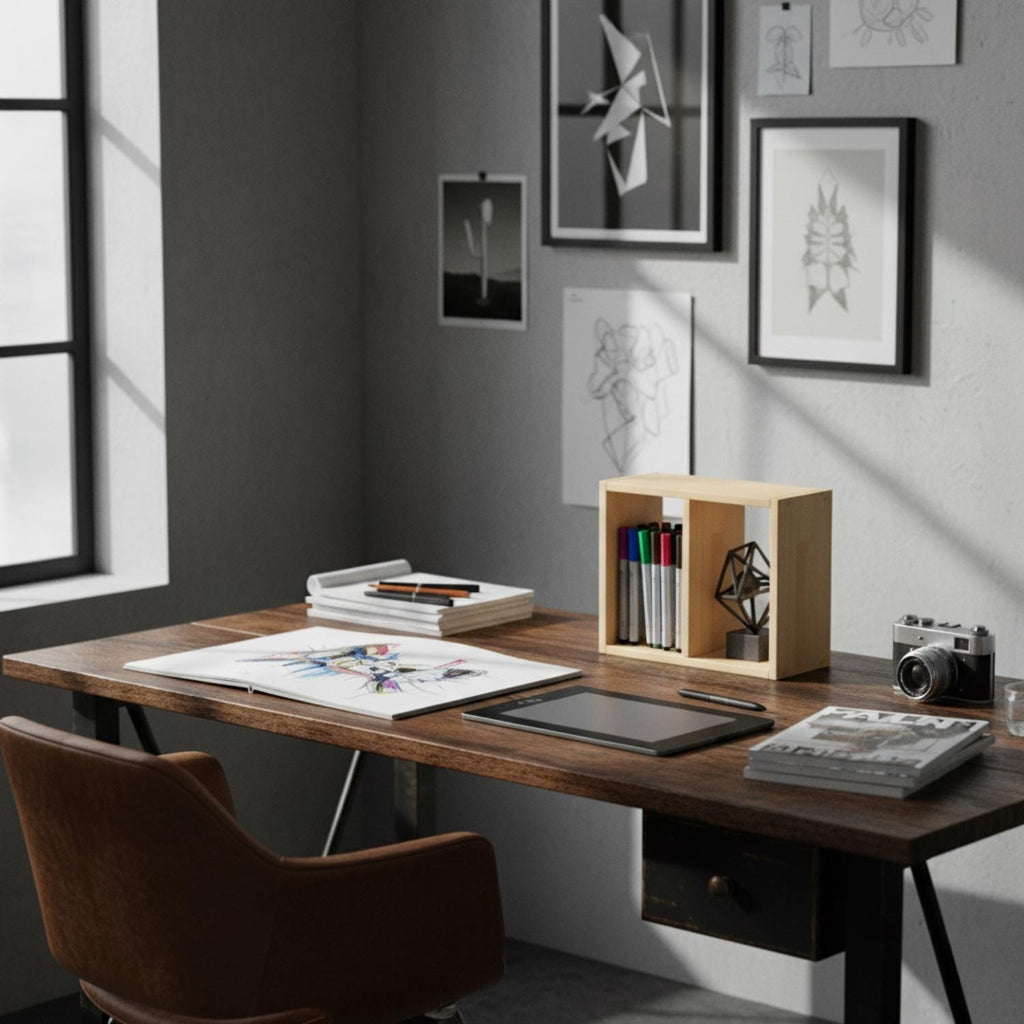 Handmade Pine Desk Shelf: Nordic Office Decor, Minimalist Bookshelf