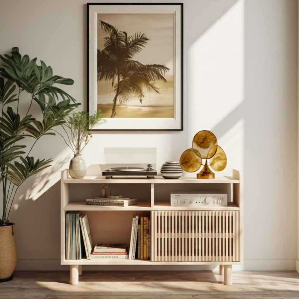 Minimalist Solid Pine TV Unit | Vinyl Record Storage Stand
