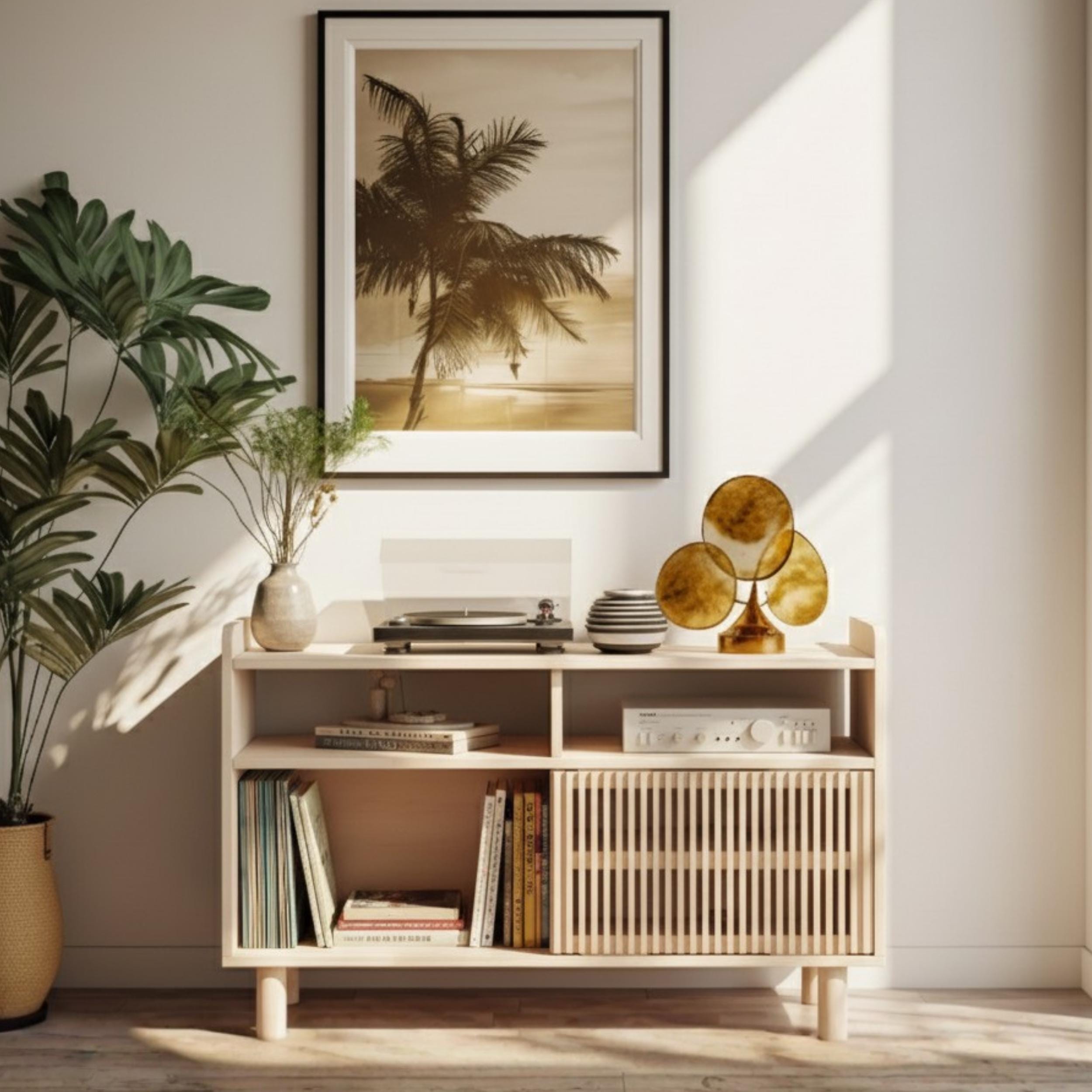 Minimalist Solid Pine TV Unit | Vinyl Record Storage Stand