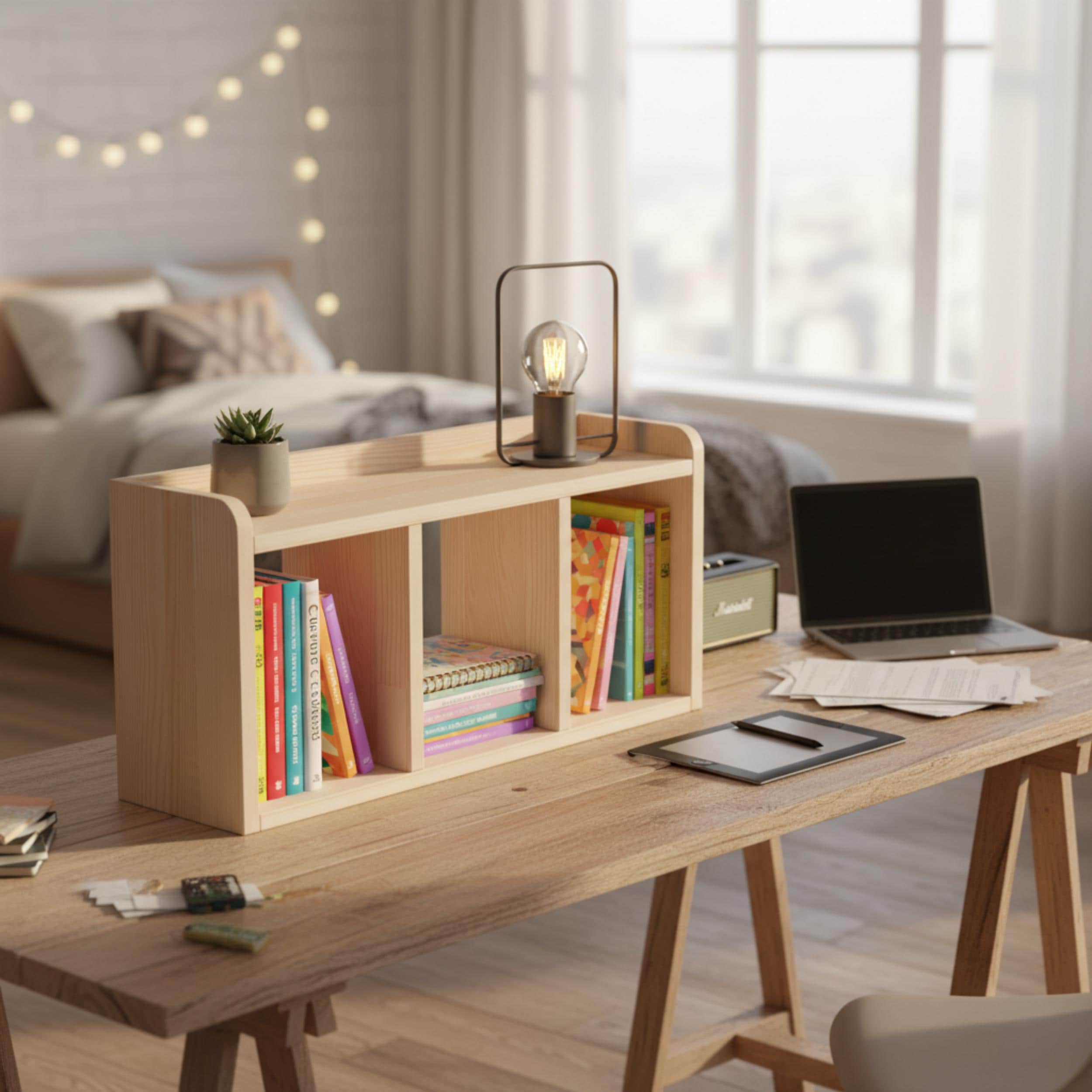 Solid Pine Desk Shelf | Minimalist Japandi Organizer | Eco-Friendly Home Office Storage