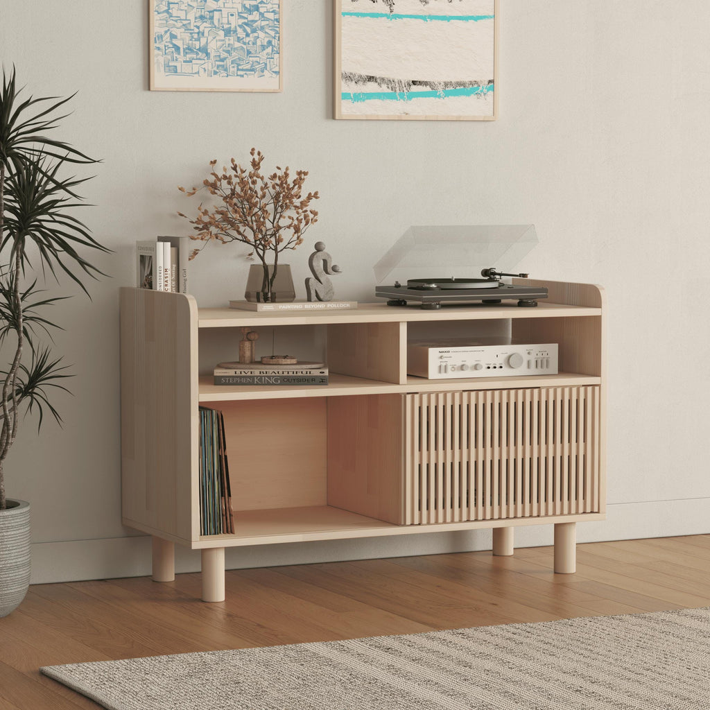 Minimalist Solid Pine TV Unit | Vinyl Record Storage Stand