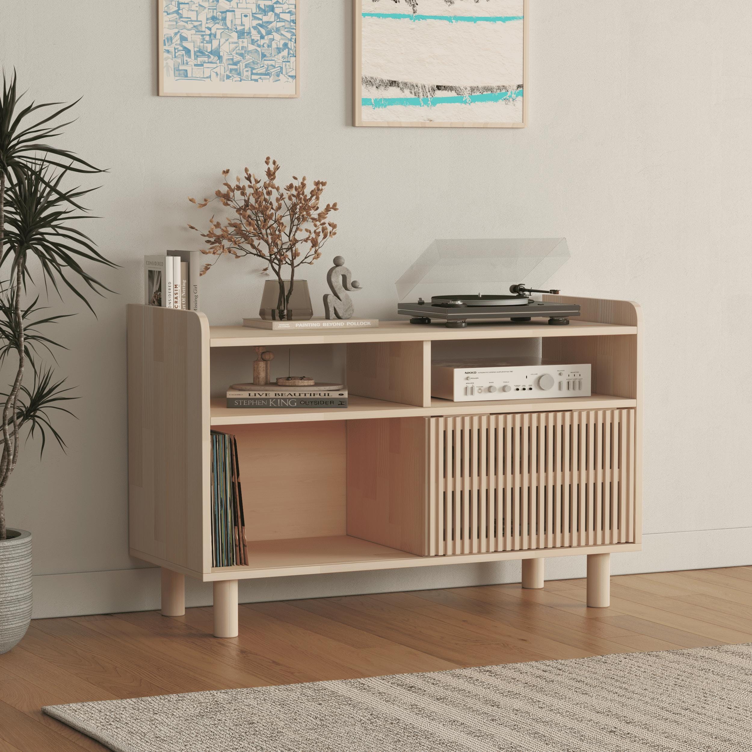 Minimalist Solid Pine TV Unit | Vinyl Record Storage Stand