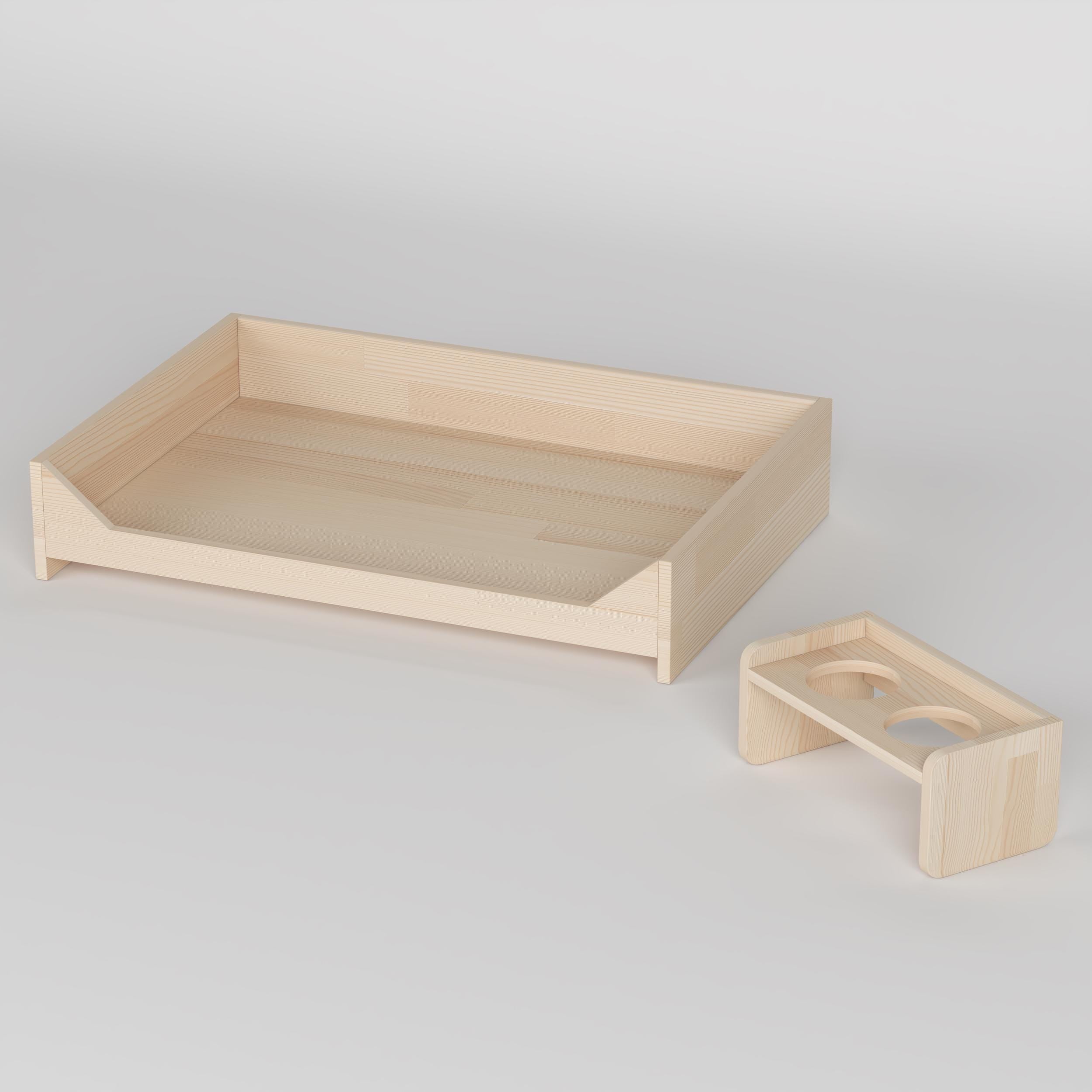 Handmade Pine Dog Bed & Feeder Set for Small Pets