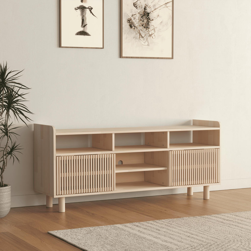 Solid Pine TV Stand & Record Player Console, Handmade, Natural or Varnished Finish, Customizable.